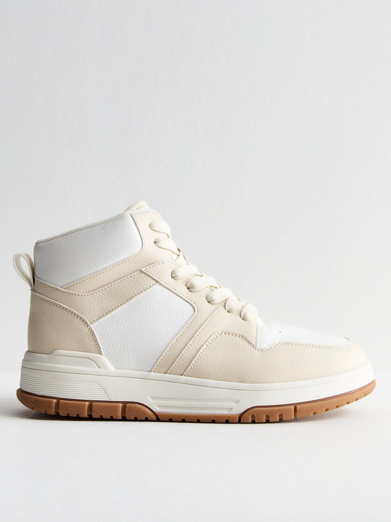 Image 1 of 4 of New Look Faux Leather High Top Trainers - White