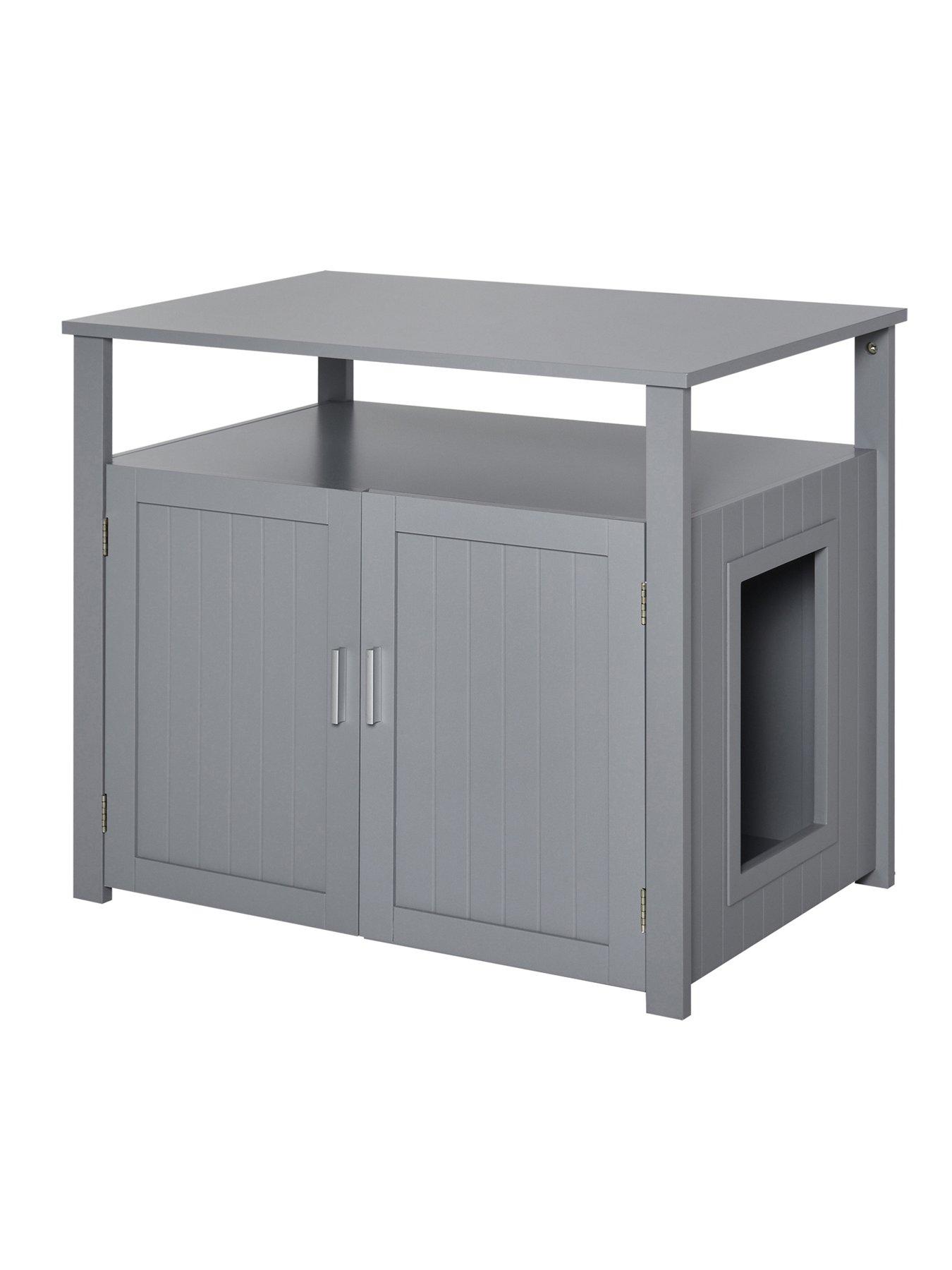 Product photograph of Pawhut Wood Cat Litter Box Enclosure Furniture W Adjustable Interior Wall Grey from very.co.uk