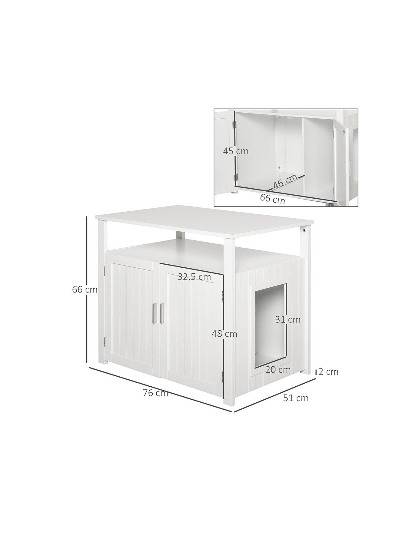 Image 3 of 7 of PawHut Wood Cat Litter Box Enclosure Furniture w/ Adjustable Interior Wall (White)