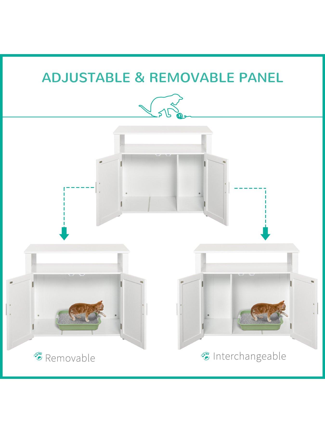 Image 5 of 7 of PawHut Wood Cat Litter Box Enclosure Furniture w/ Adjustable Interior Wall (White)