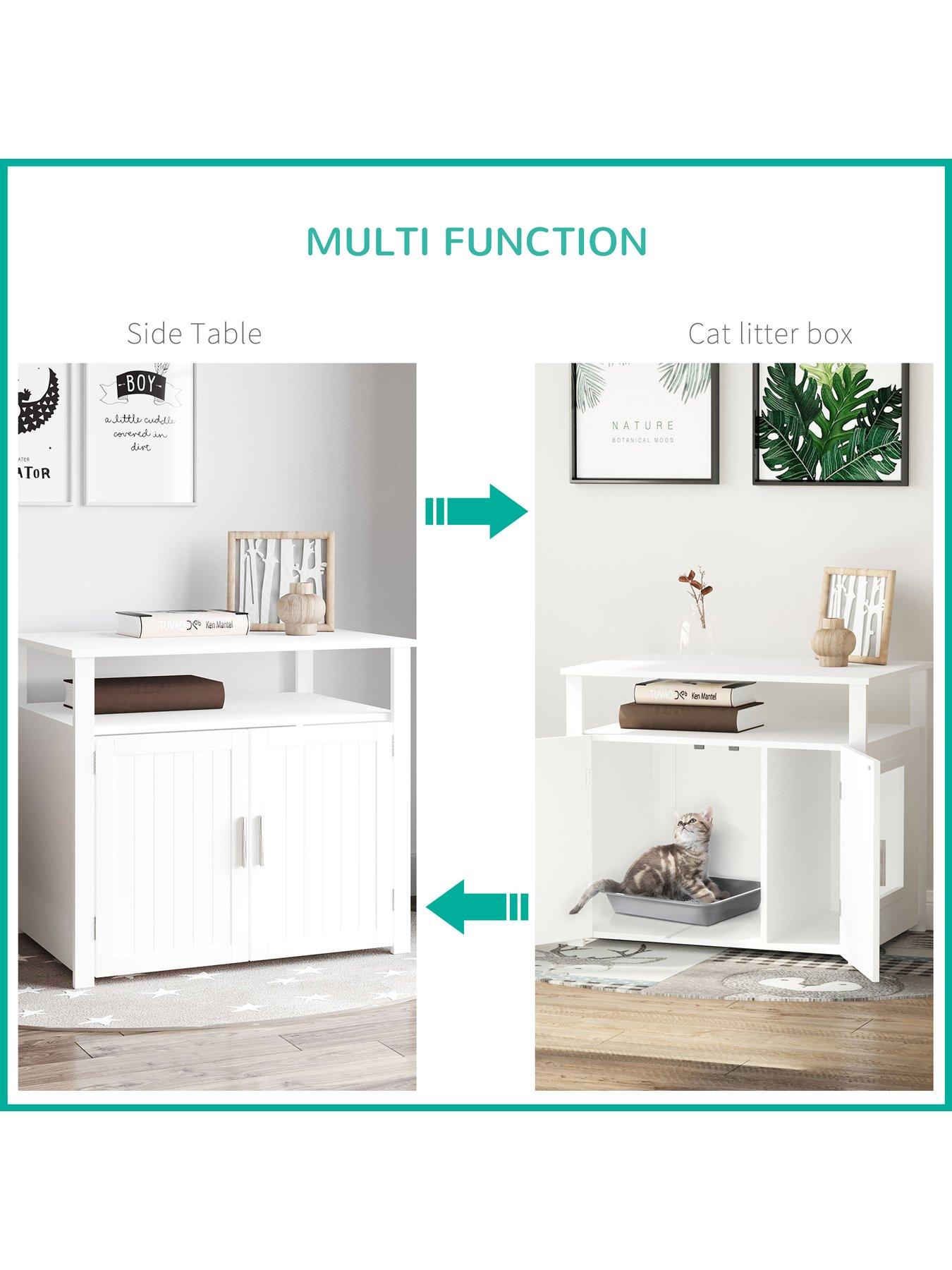 Image 6 of 7 of PawHut Wood Cat Litter Box Enclosure Furniture w/ Adjustable Interior Wall (White)