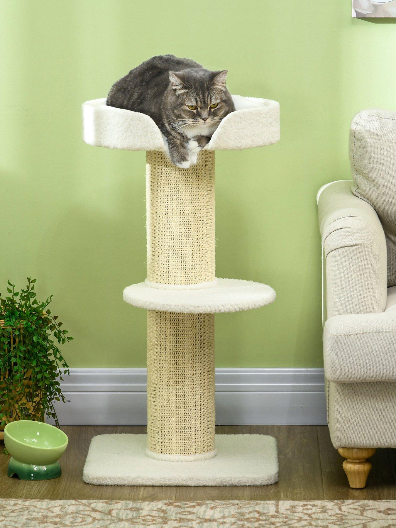 Product photograph of Pawhut 91cm Cat Tree With Sisal Scratching Post -white from very.co.uk