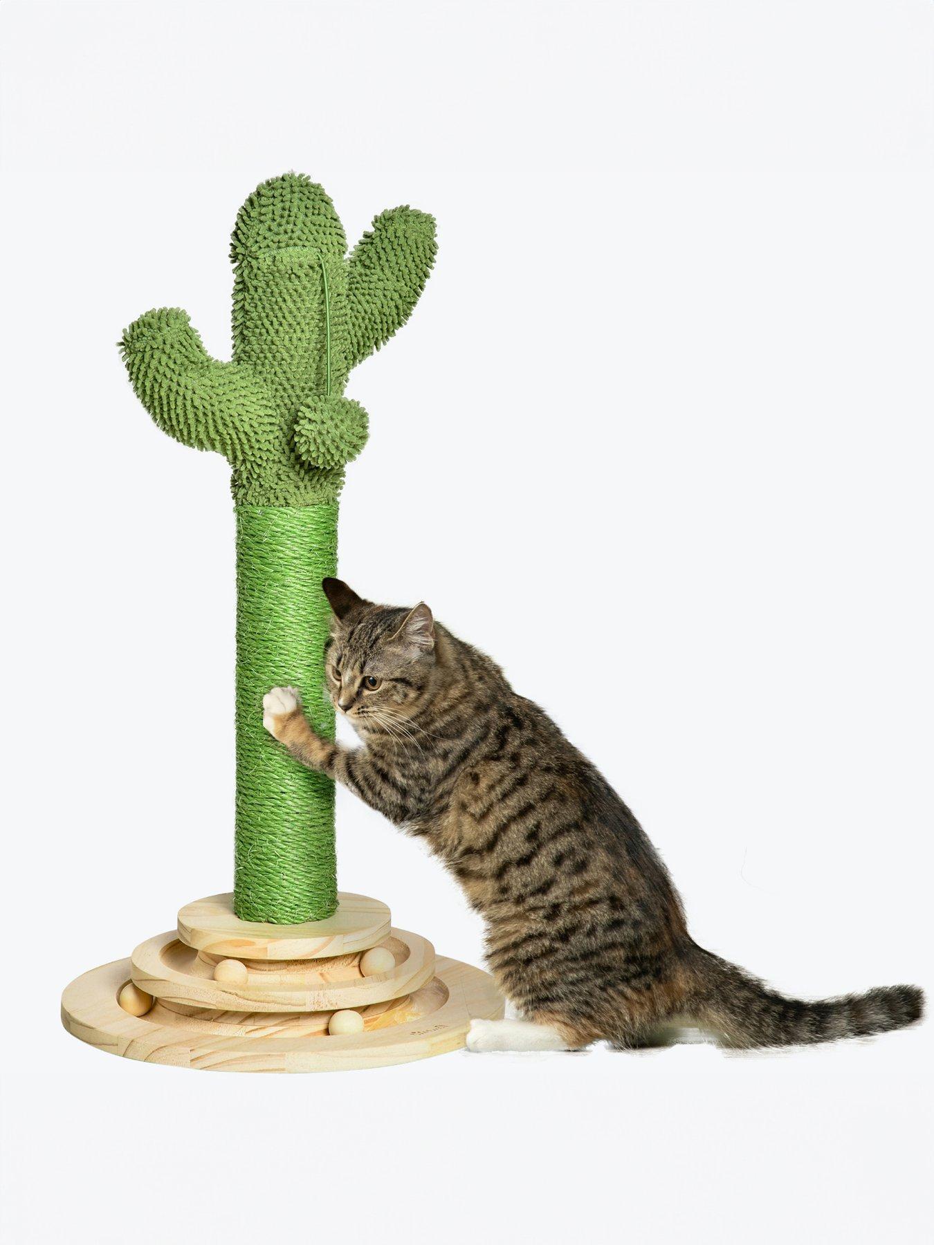 Product photograph of Pawhut Cat Tree Cactus Sisal Scratching Post Interactive Fun Roller Exerciser from very.co.uk