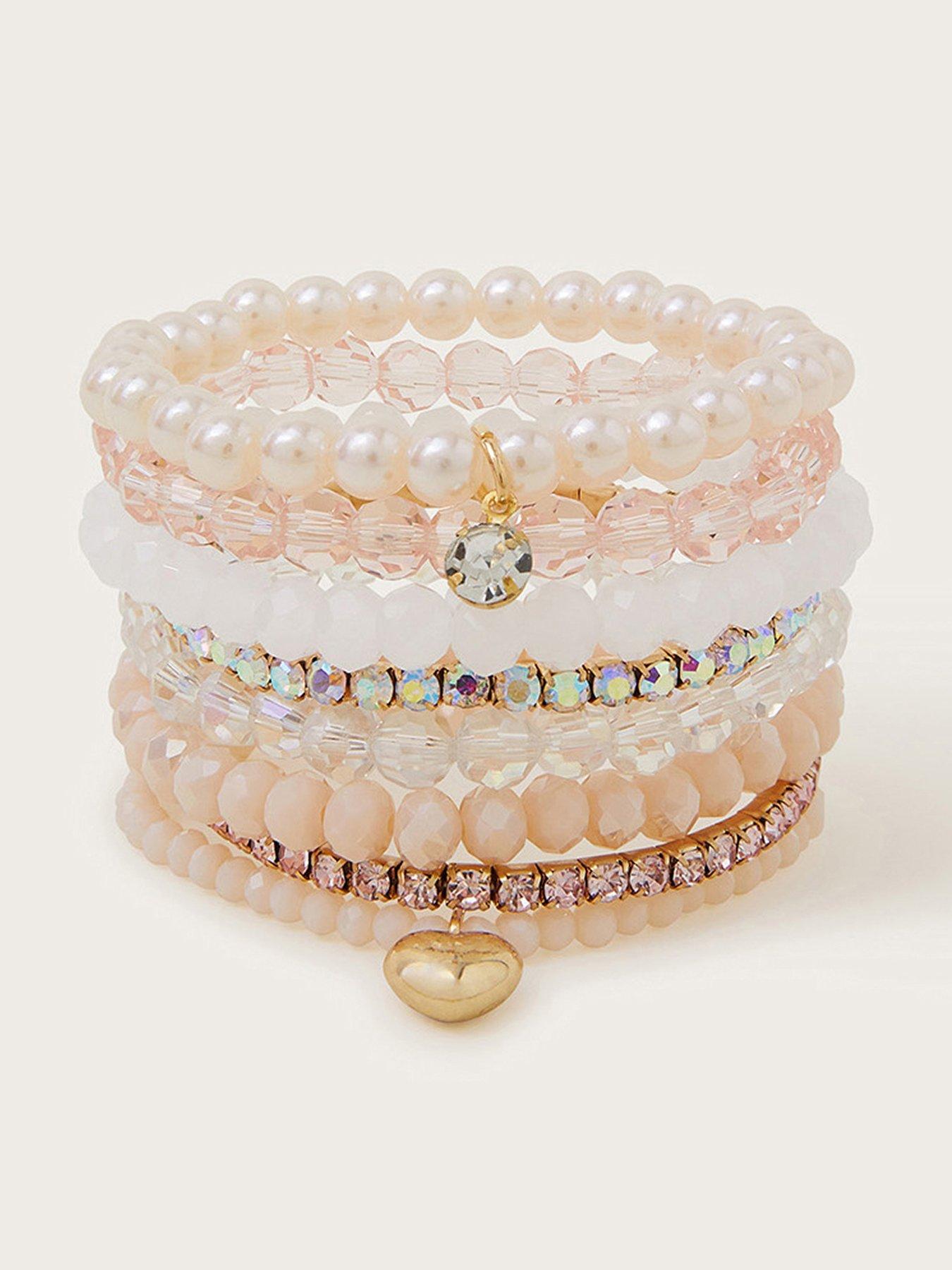 Product photograph of Monsoon Girls 8-pack Stone Beaded Bracelets - Pink from very.co.uk