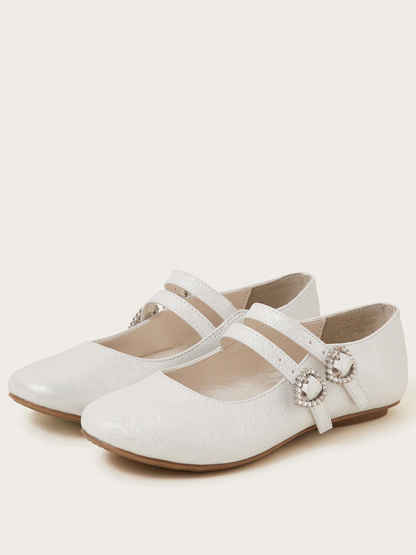 Monsoon Girls Sparkle Two Strap Ballerina Flat Shoes - Silver | Very.co.uk