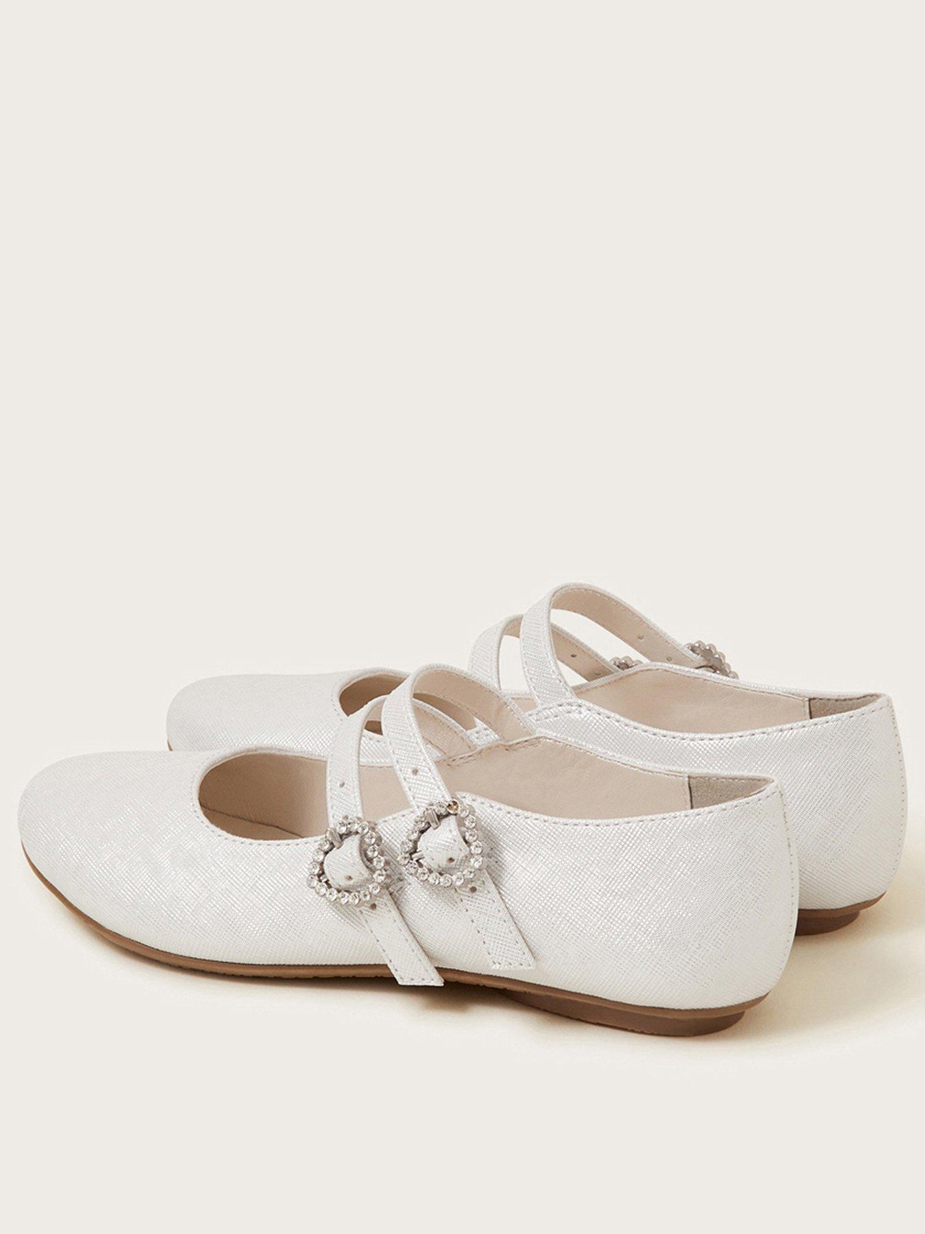 Monsoon Girls Sparkle Two Strap Ballerina Flat Shoes - Silver | Very.co.uk