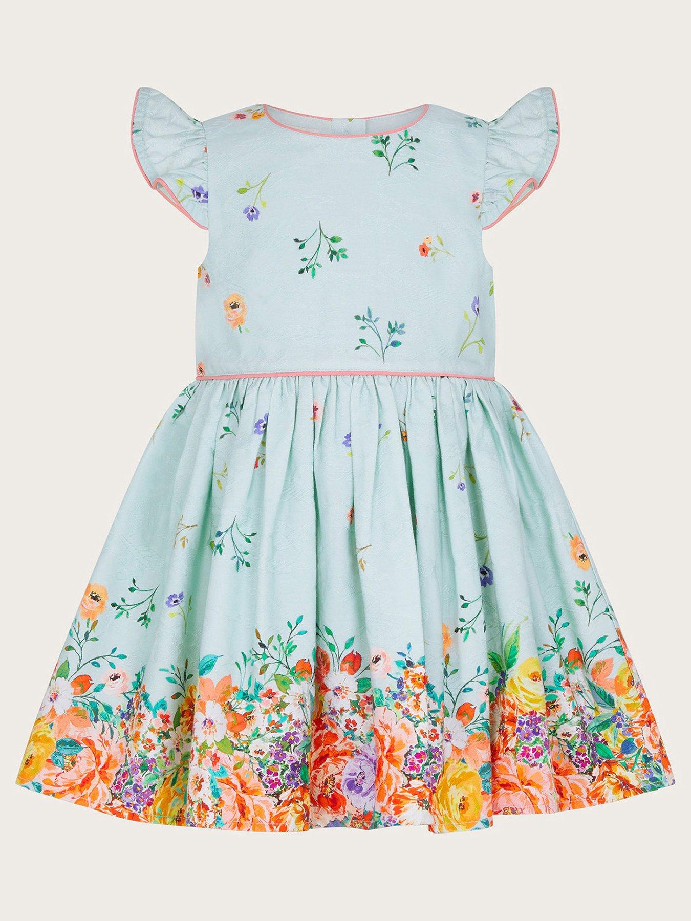 Monsoon Baby Girls Jacquard Floral Dress - Aqua | Very.co.uk