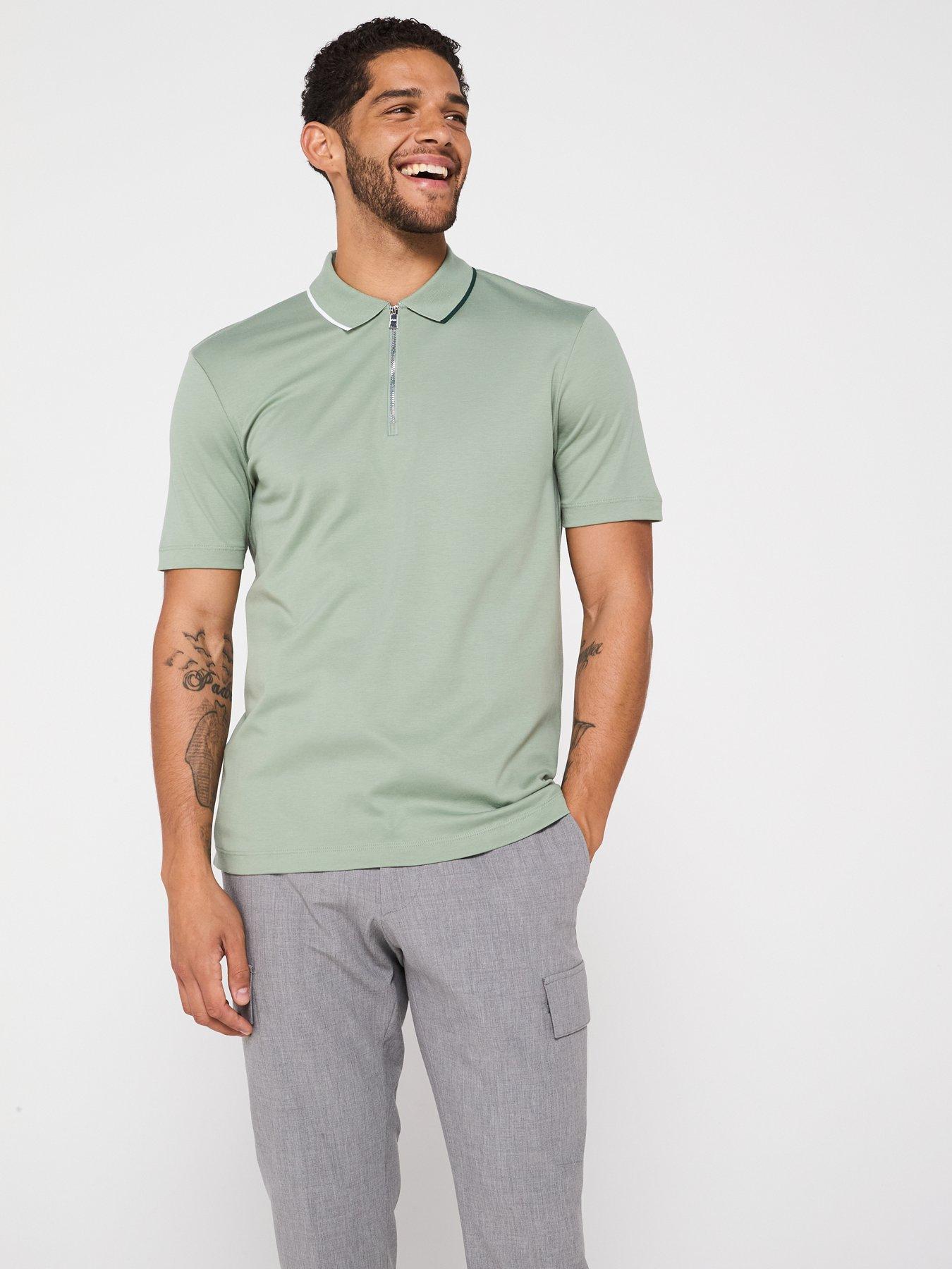 undefined C-Paras 30 Regular Fit 1/4 Zip Polo Shirt - Light Grey