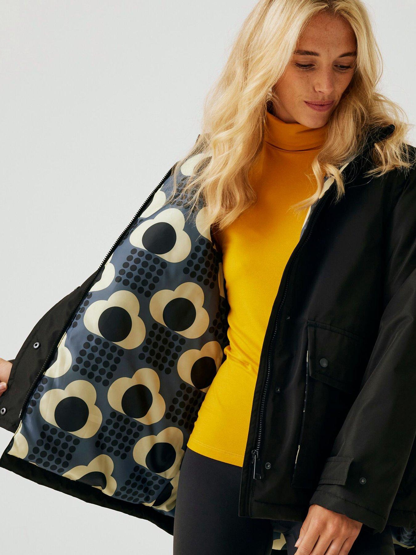 Regatta Womens Orla Kiely Mid LengthWP Waterproof Insulated Jacket Rain Cloud Print Black Very