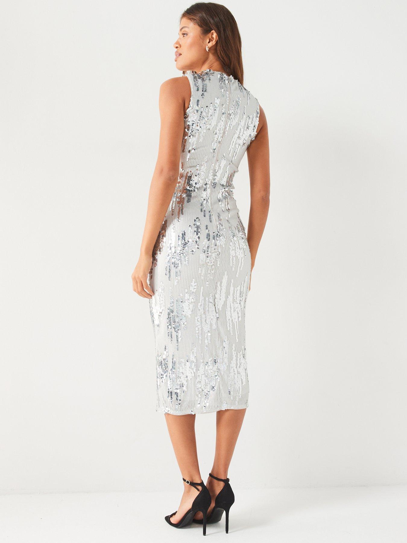 Image 2 of 5 of V by Very Sleeveless Sequin Midaxi Dress - Silver