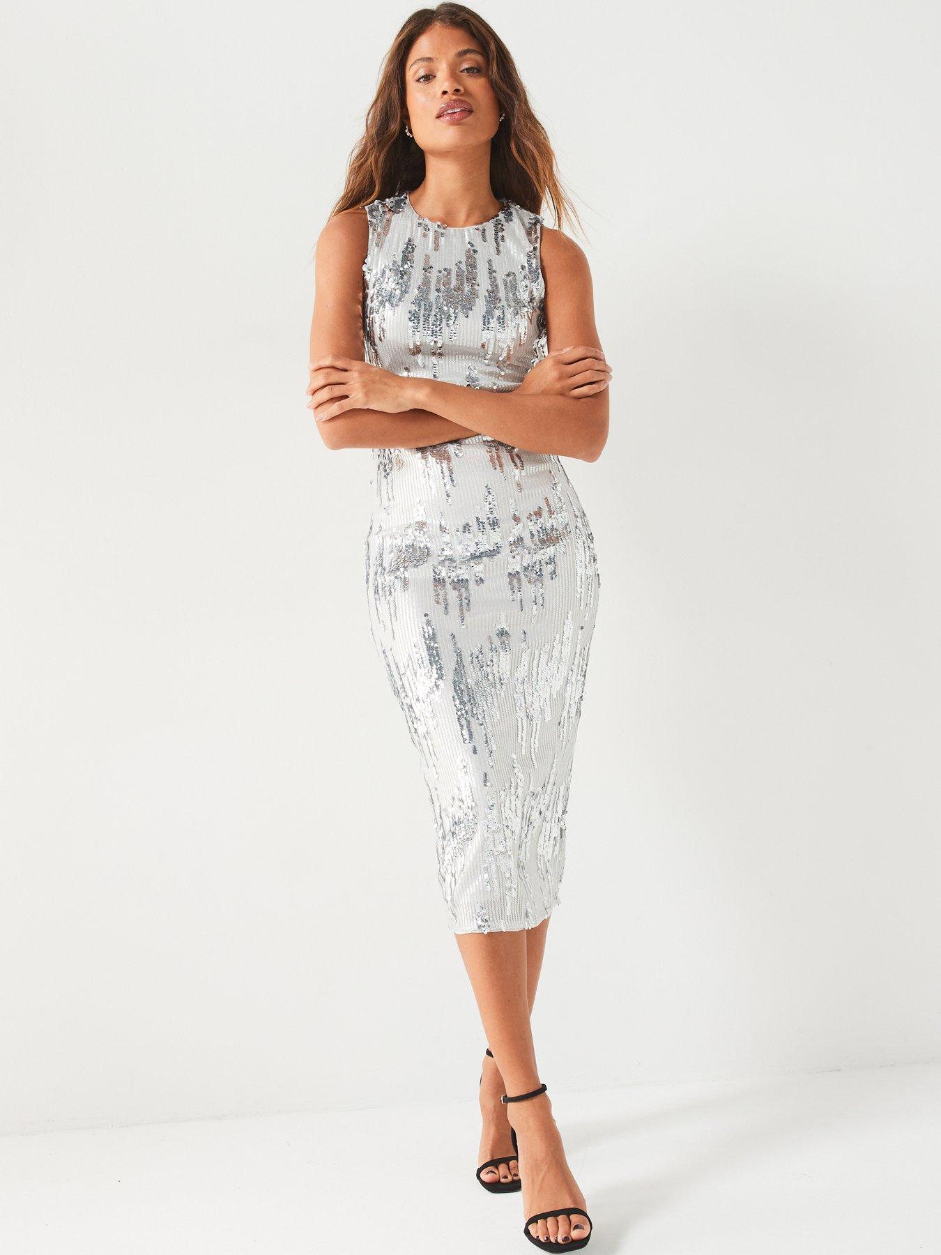 Image 3 of 5 of V by Very Sleeveless Sequin Midaxi Dress - Silver