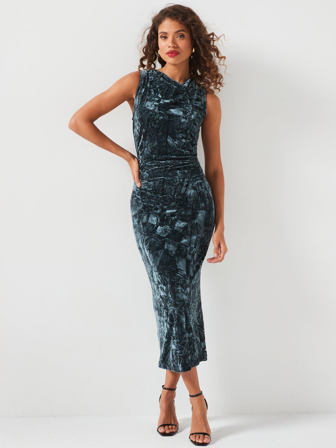 undefined Crushed Velvet Midaxi Dress - Grey