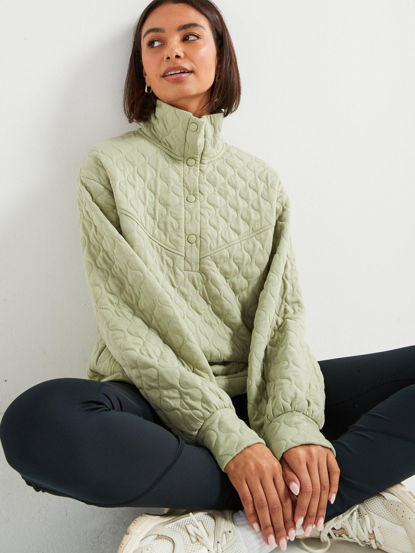 undefined Quilted Popper Longline Sweat - Green