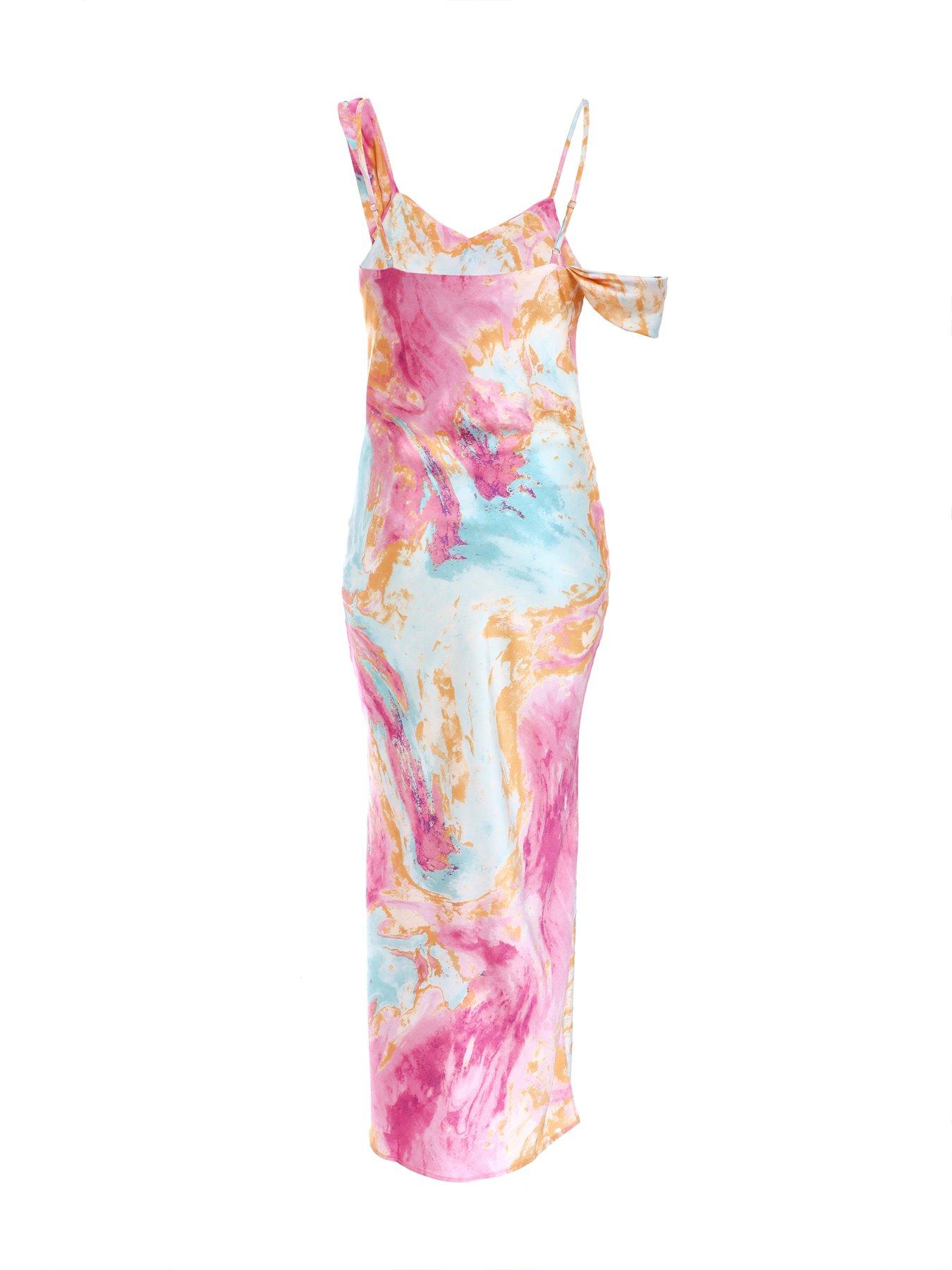 Quiz Pink Marble Print Satin Midaxi Dress | Very.co.uk