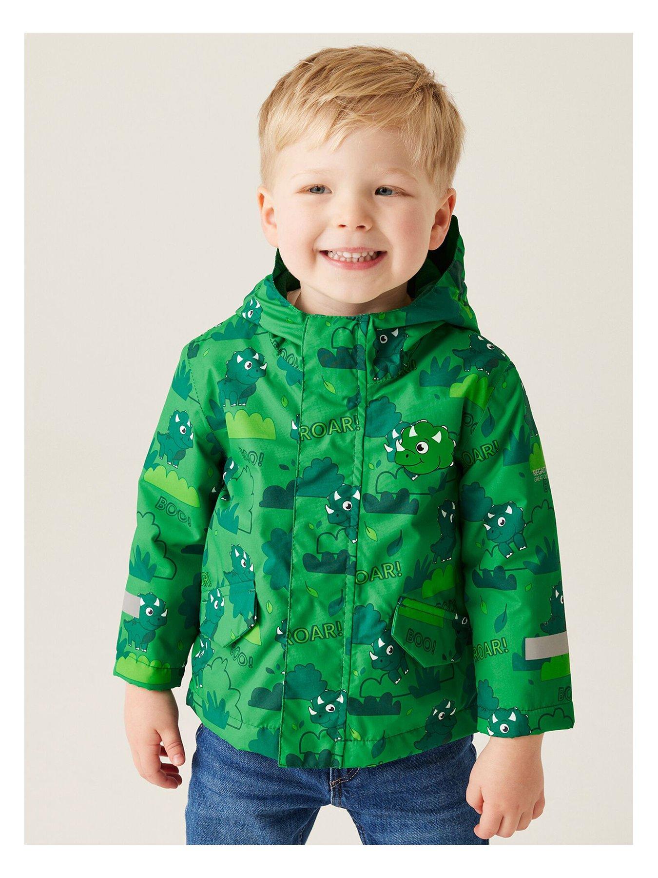 Boys, Regatta Kids Animal Rainy Day Jacket Waterproof Insulated Jacket Stompy The Dinosaur-green, Green, Size 24-36 Months