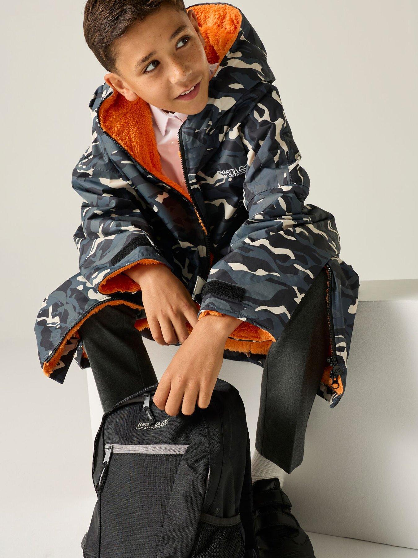 Regatta Junior Changing Robe Waterproof Shell - Black Camo(persimmon ...