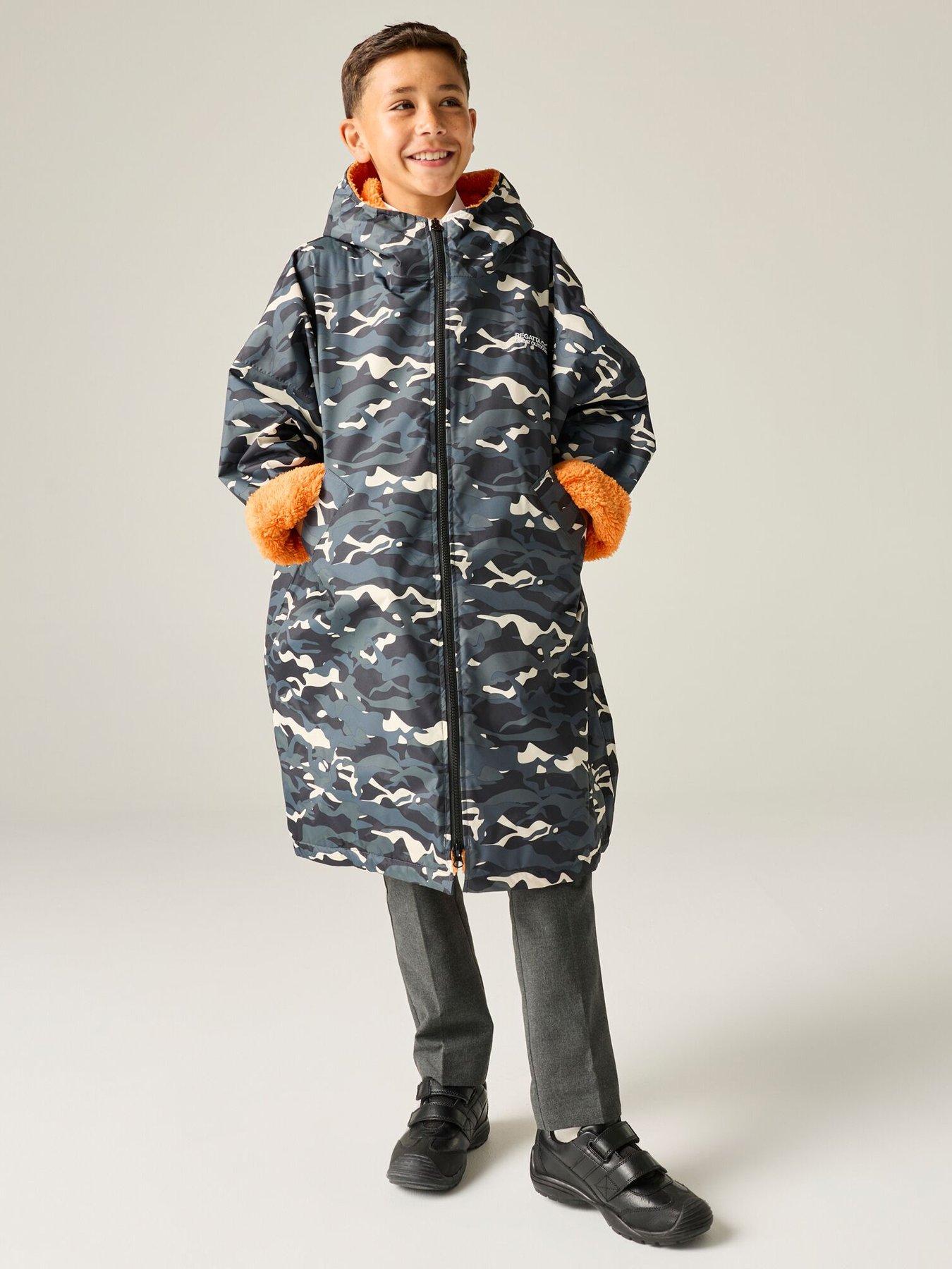 Regatta Junior Changing Robe Waterproof Shell - Black Camo(persimmon ...