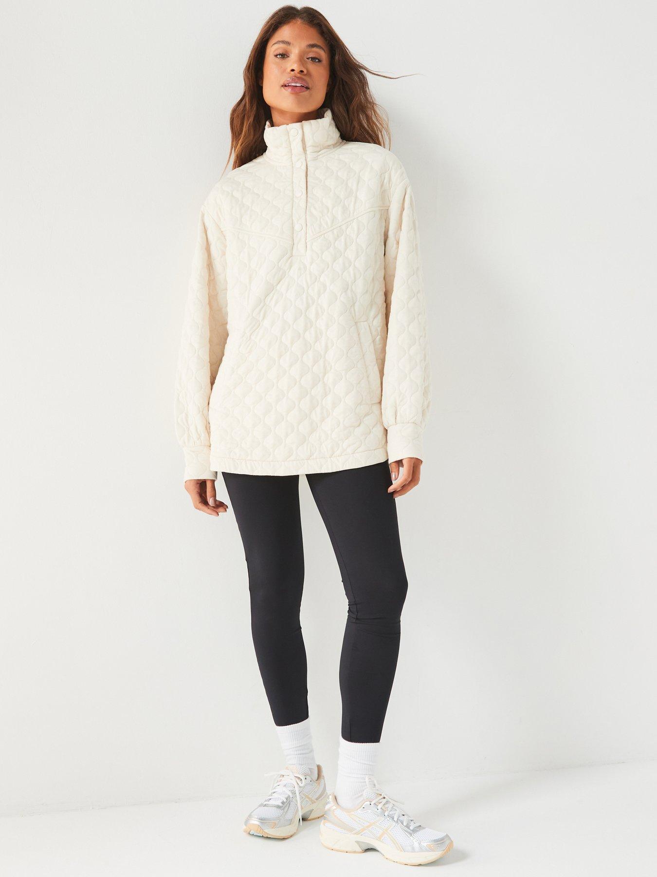 undefined Quilted Popper Longline Sweat - Cream