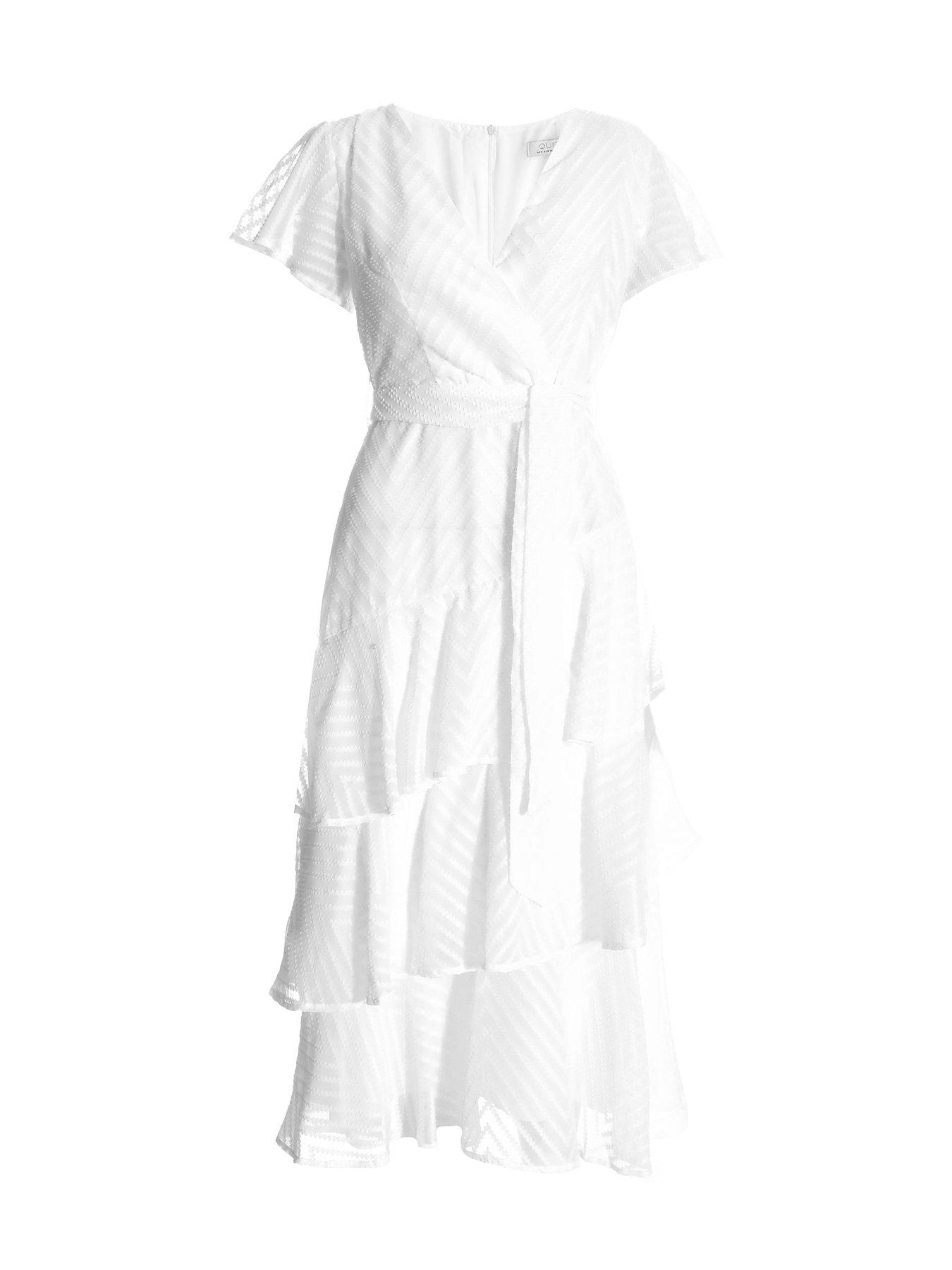 Quiz White Chiffon Jacquard Wrap Midi Dress