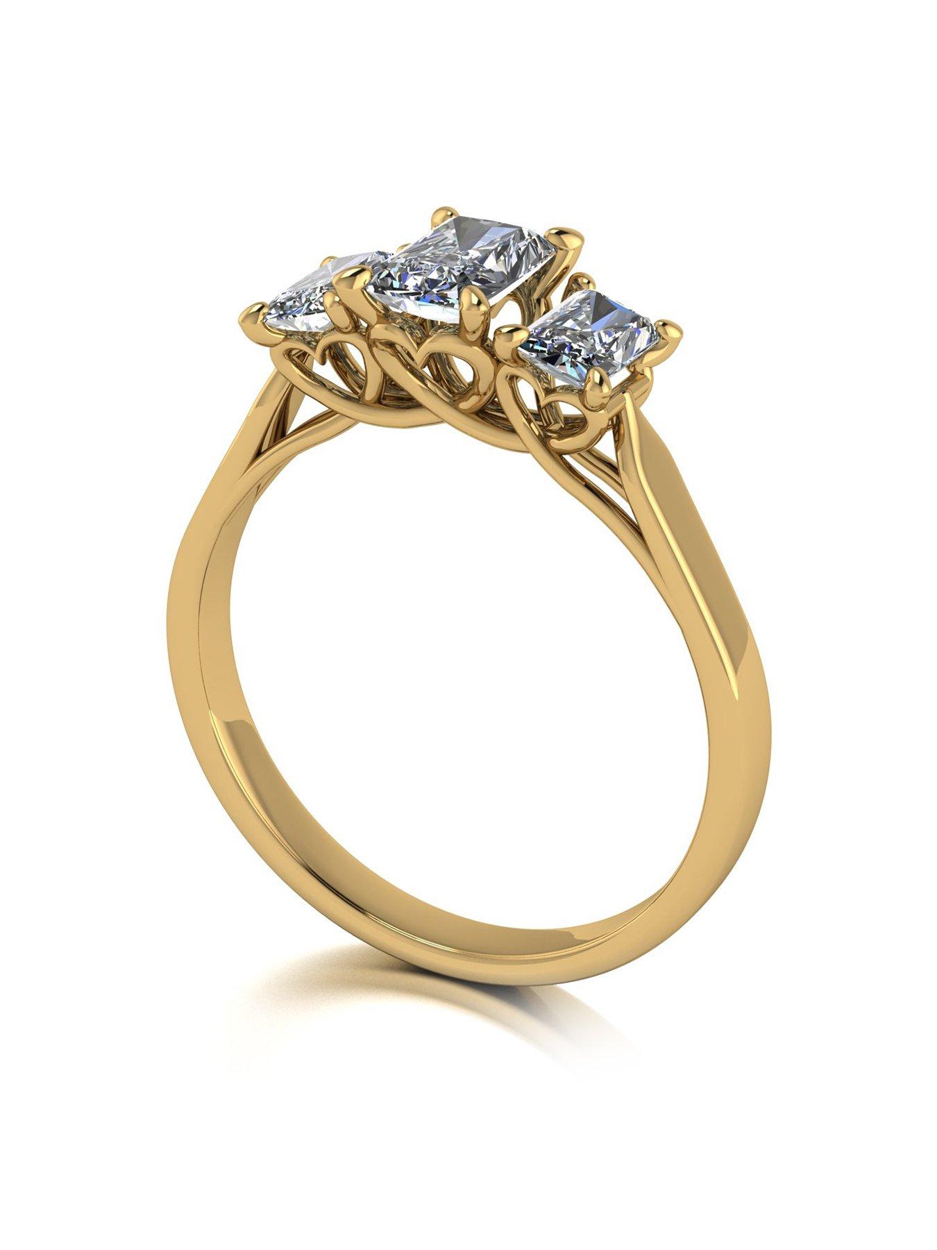 Product photograph of Moissanite Lady Lynsey L Amour Moissanite 9ct Gold 1 35ct Total Radiant Cut Trilogy Ring from very.co.uk