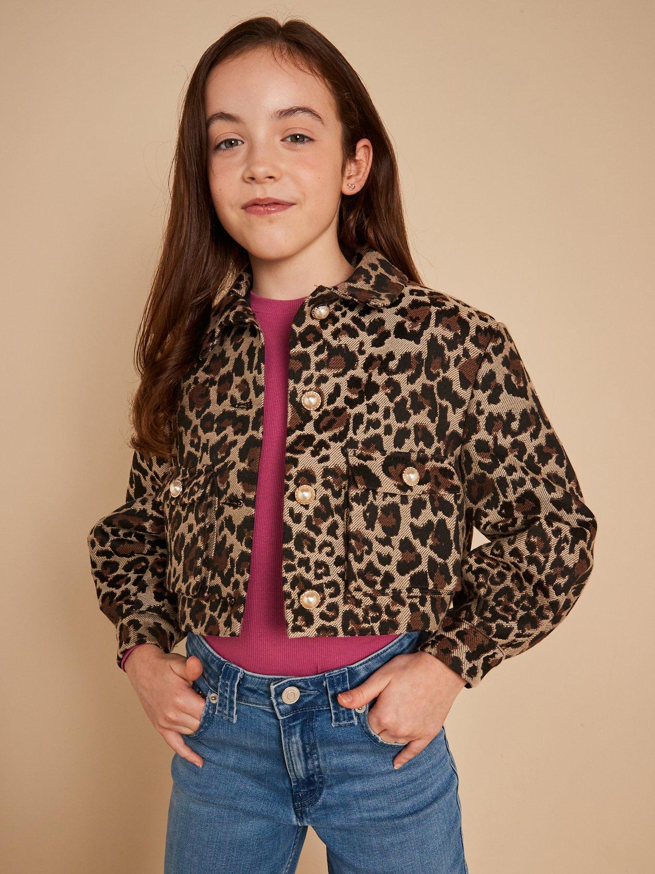 Girls Leopard Print Jacket Brown