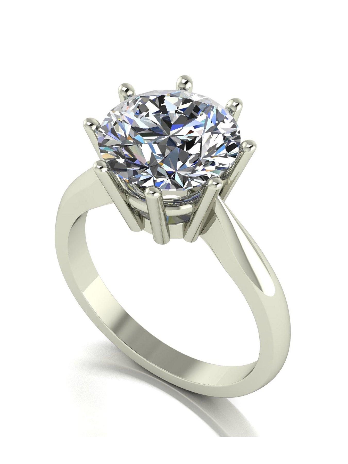 Product photograph of Moissanite Statement Collection 9ct White Gold 4ct Eq Round Brilliant Solitaire Ring from very.co.uk