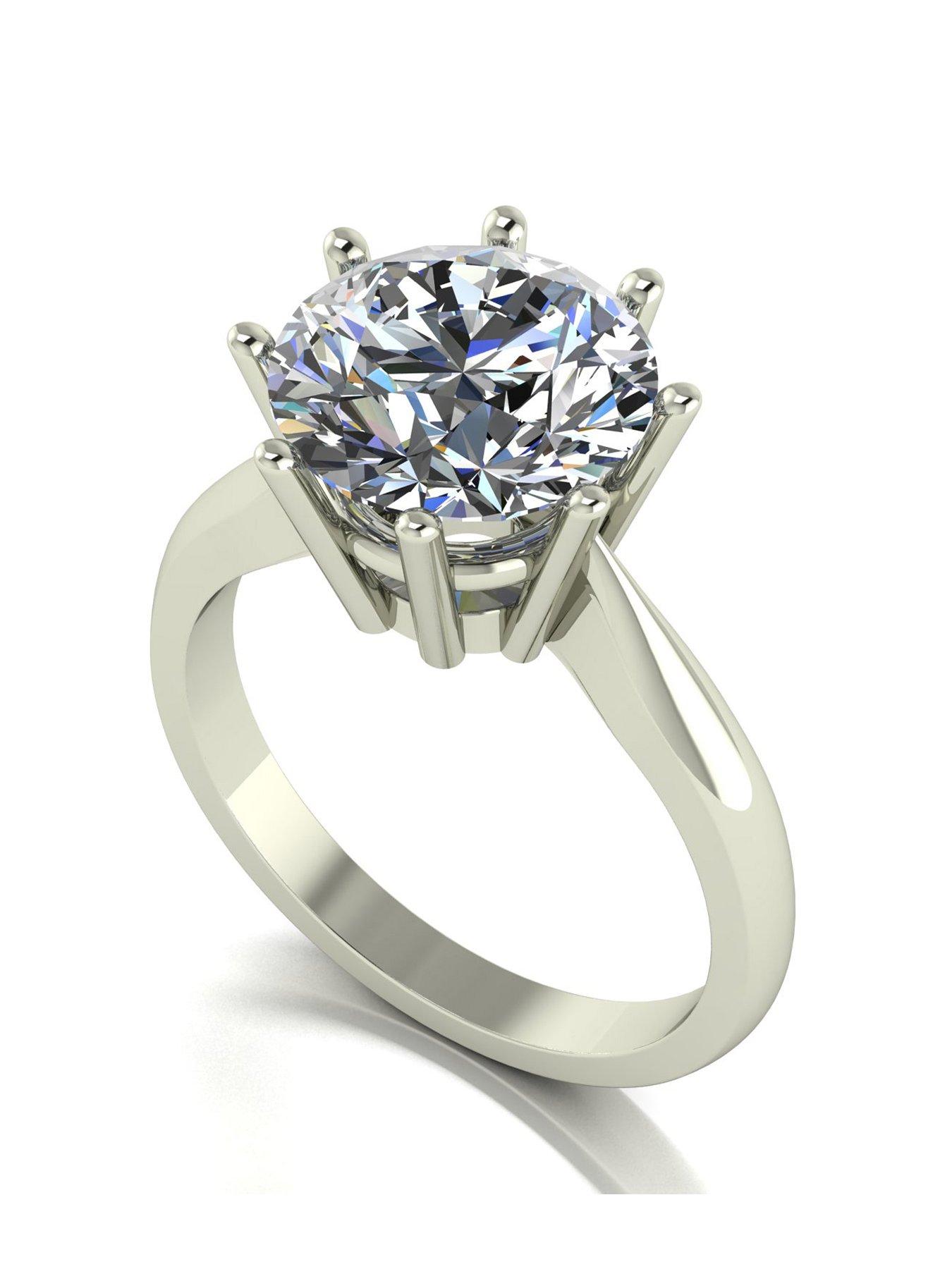 Moissanite Statement Collection 9ct White Gold 4ct eq Round Brilliant Solitaire Ring