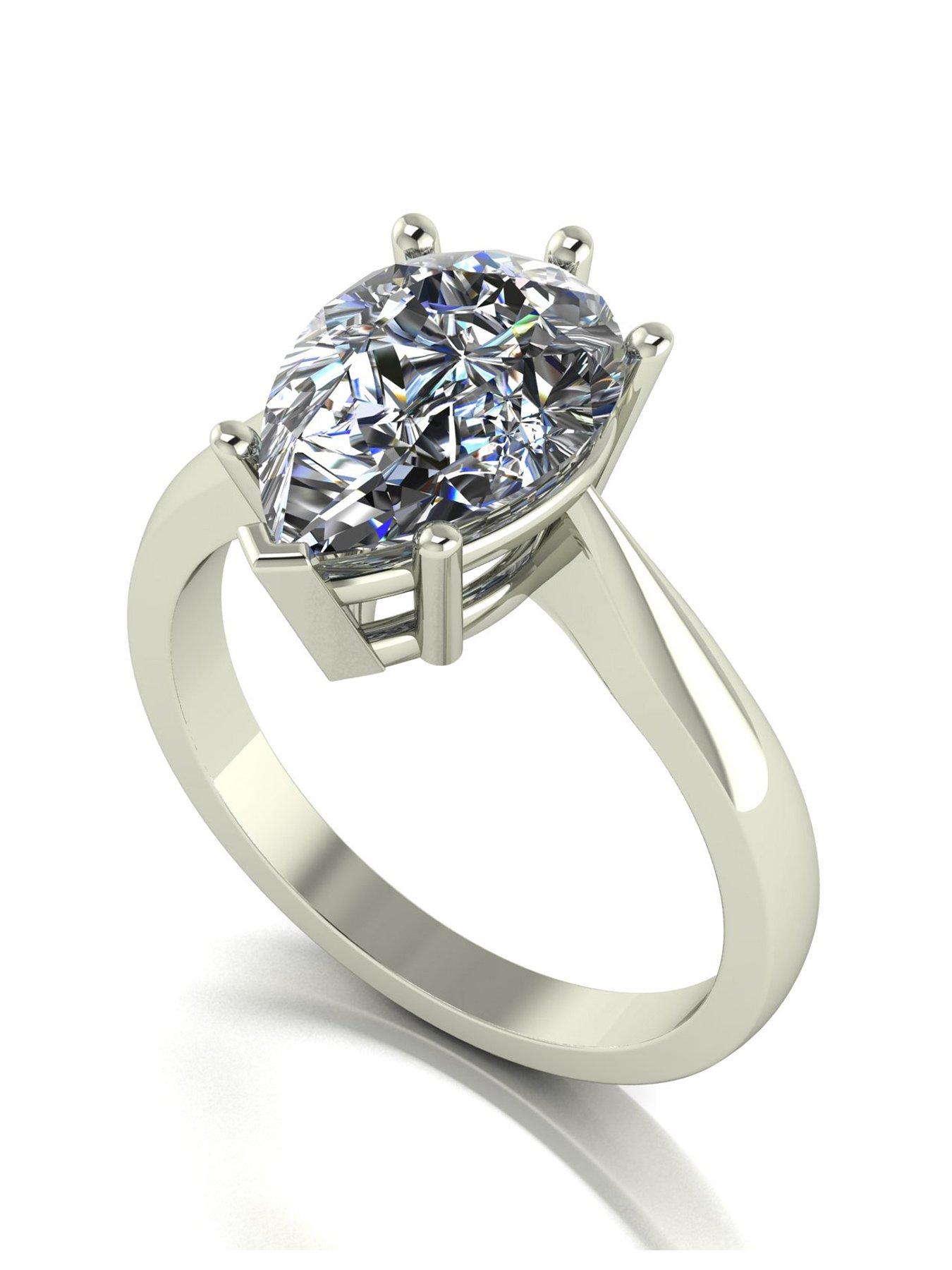 Product photograph of Moissanite Statement Collection 9ct White Gold 3 5ct Eq Pear Shaped Solitaire Ring from very.co.uk