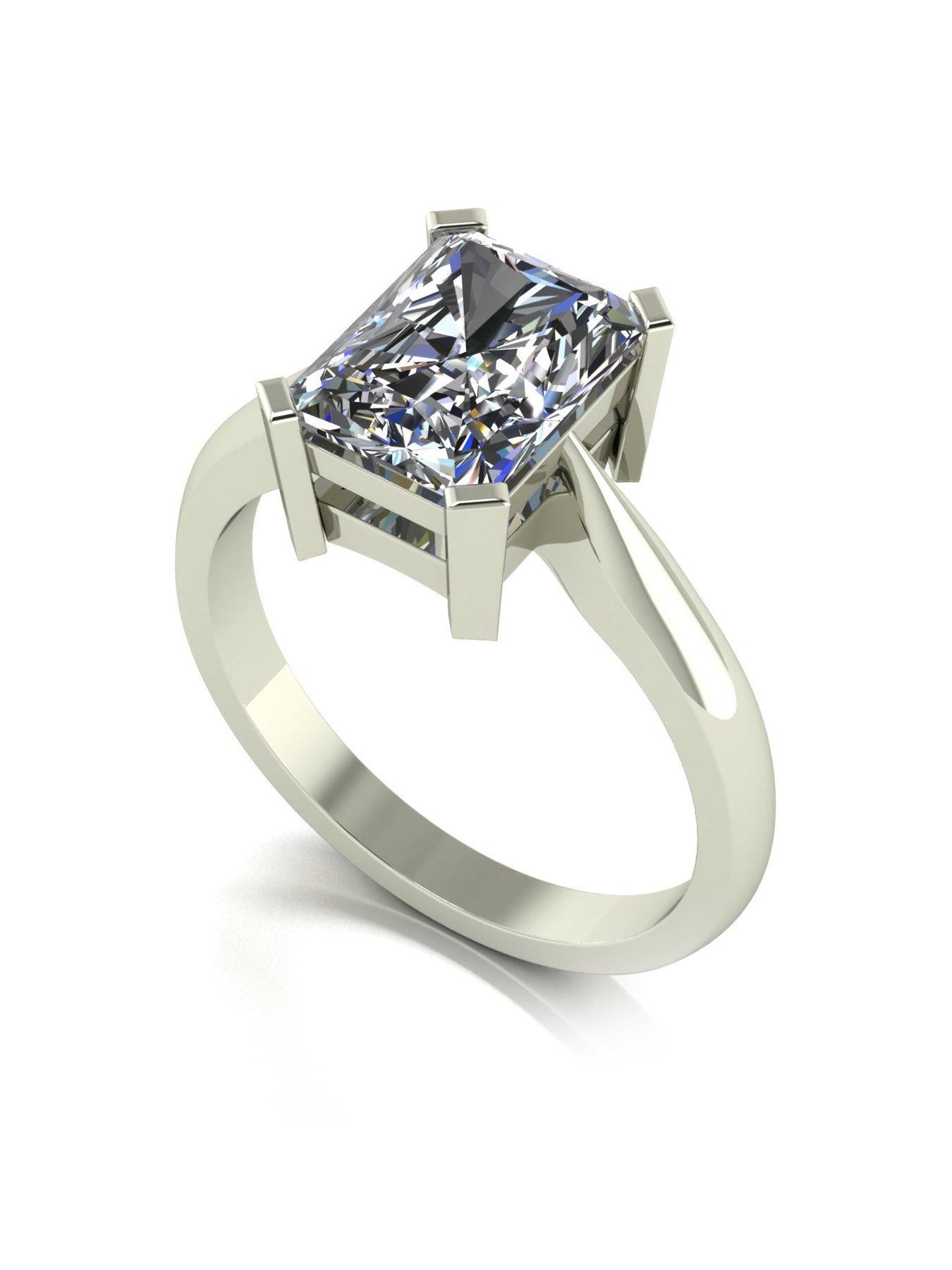 Product photograph of Moissanite Statement Collection 9ct White Gold 2 7ct Eq Radiant Cut Solitaire Ring from very.co.uk