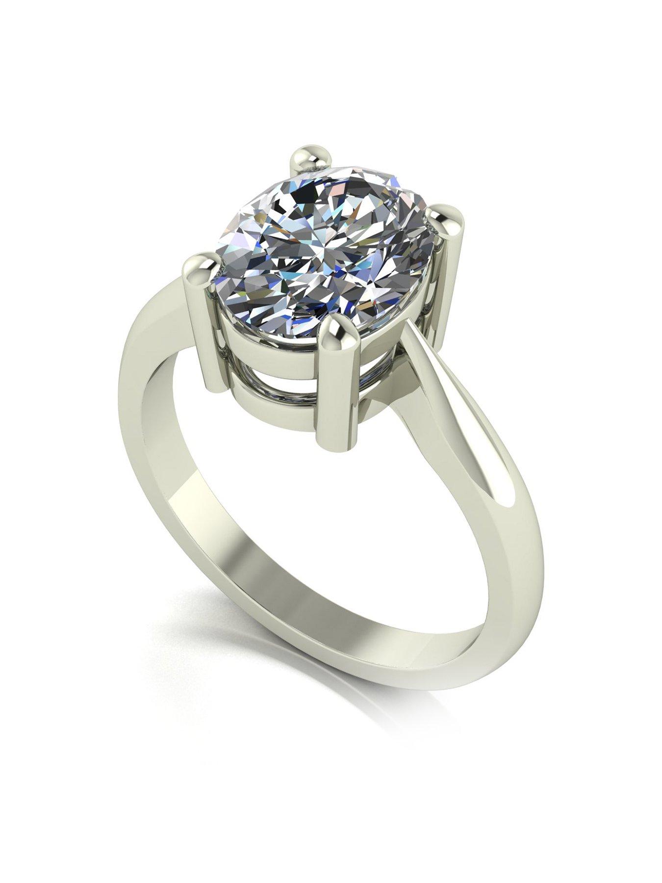 Product photograph of Moissanite Statement Collection 9ct White Gold 3ct Eq Oval Solitaire Ring from very.co.uk