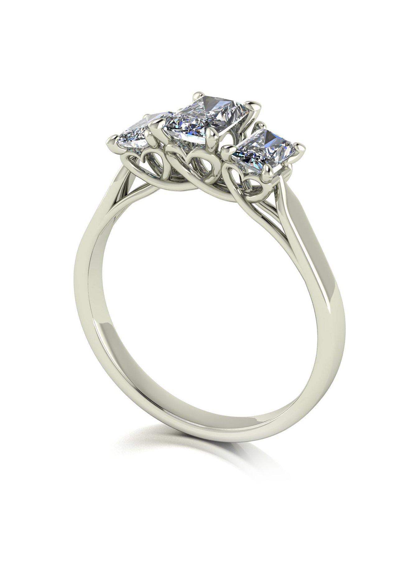 Product photograph of Moissanite Lady Lynsey L Amour Moissanite 9ct White Gold 1 35ct Total Radiant Cut Trilogy Ring from very.co.uk