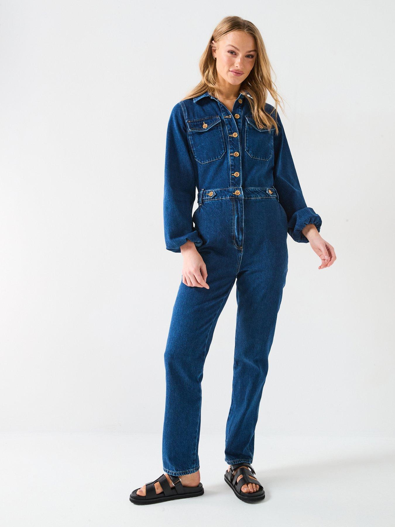 Image 1 of 6 of V by Very Denim Jumpsuit With Waist Detail