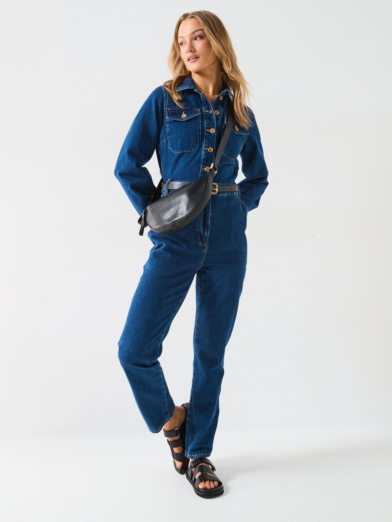 Image 3 of 6 of V by Very Denim Jumpsuit With Waist Detail