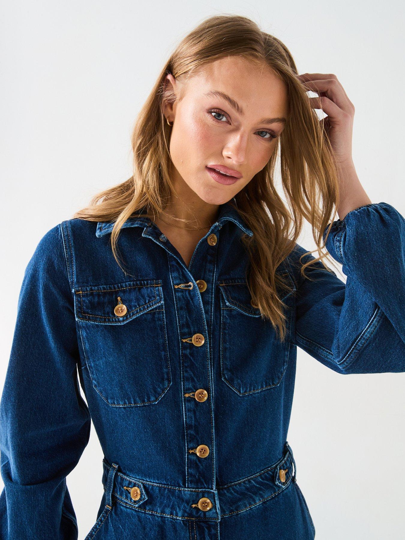 Image 4 of 6 of V by Very Denim Jumpsuit With Waist Detail