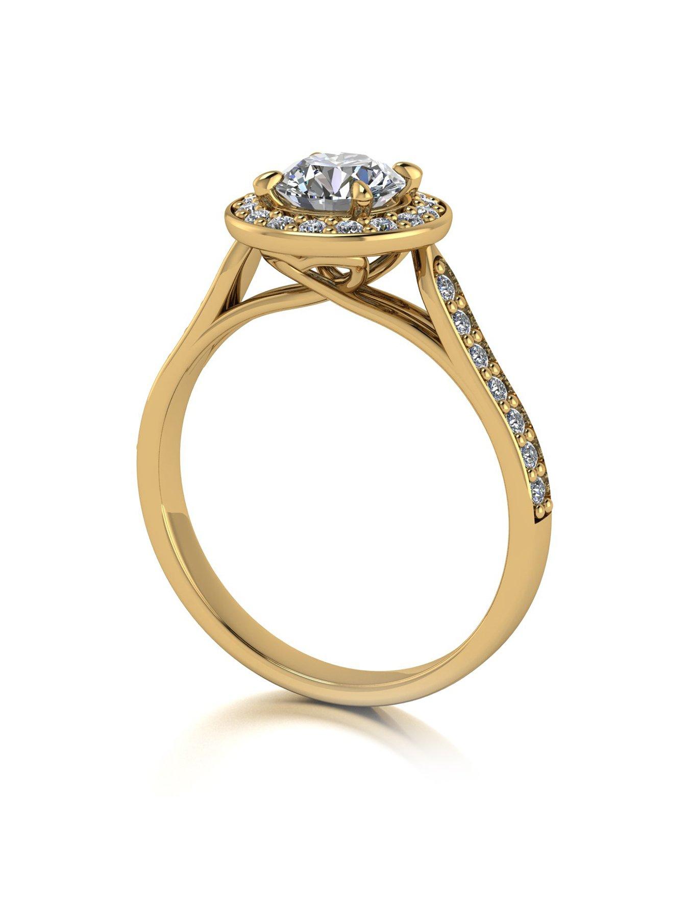 Product photograph of Moissanite Lady Lynsey L Amour Moissanite 9ct Gold 1 10ct Total Halo Solitaire Ring from very.co.uk