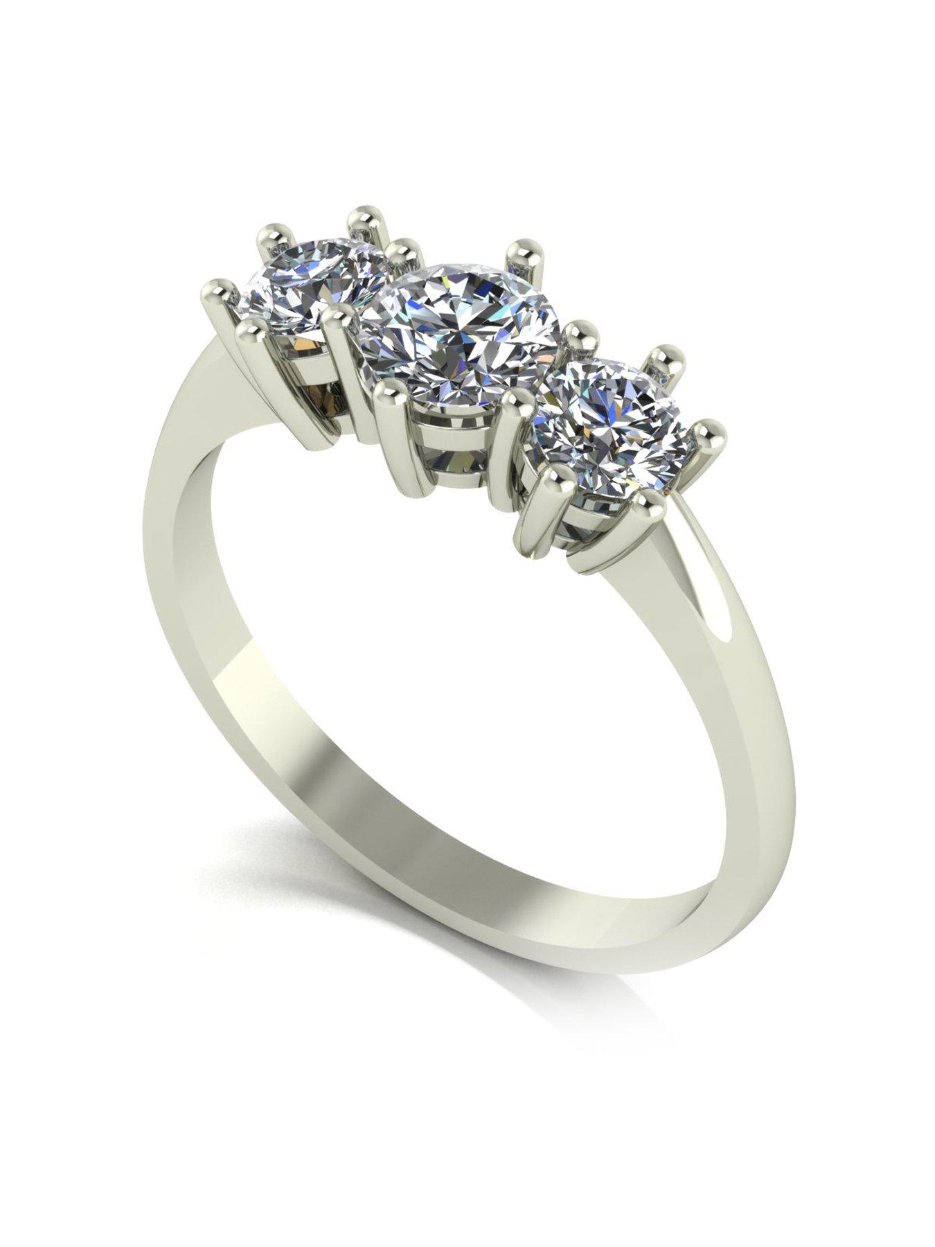 Product photograph of Moissanite Platinum 1ct Total 3 Stone Trilogy Ring from very.co.uk