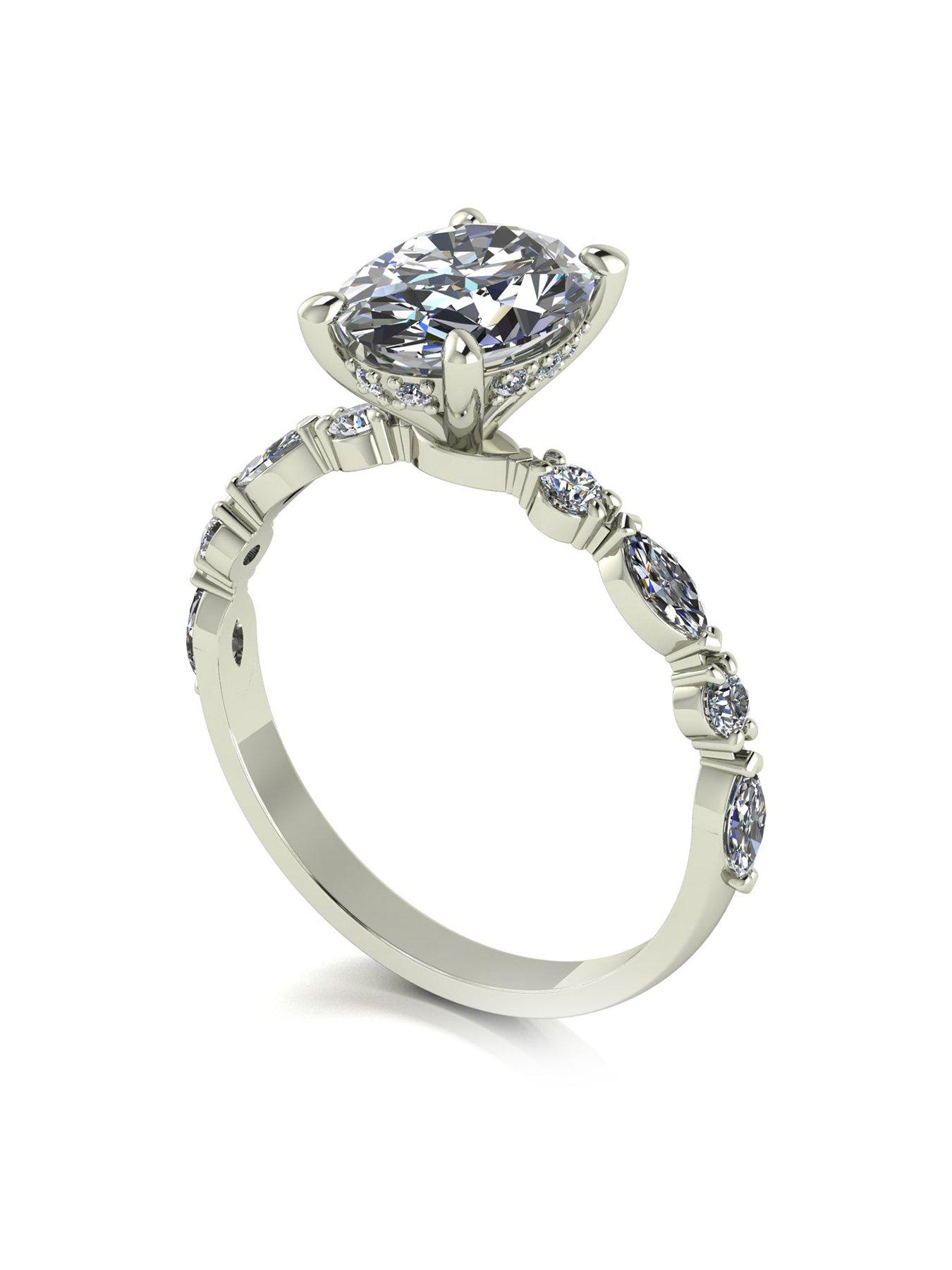 Product photograph of Moissanite Lady Lynsey Moissanite 9ct White Gold 2 50ct Total Oval Moissanite Ring from very.co.uk