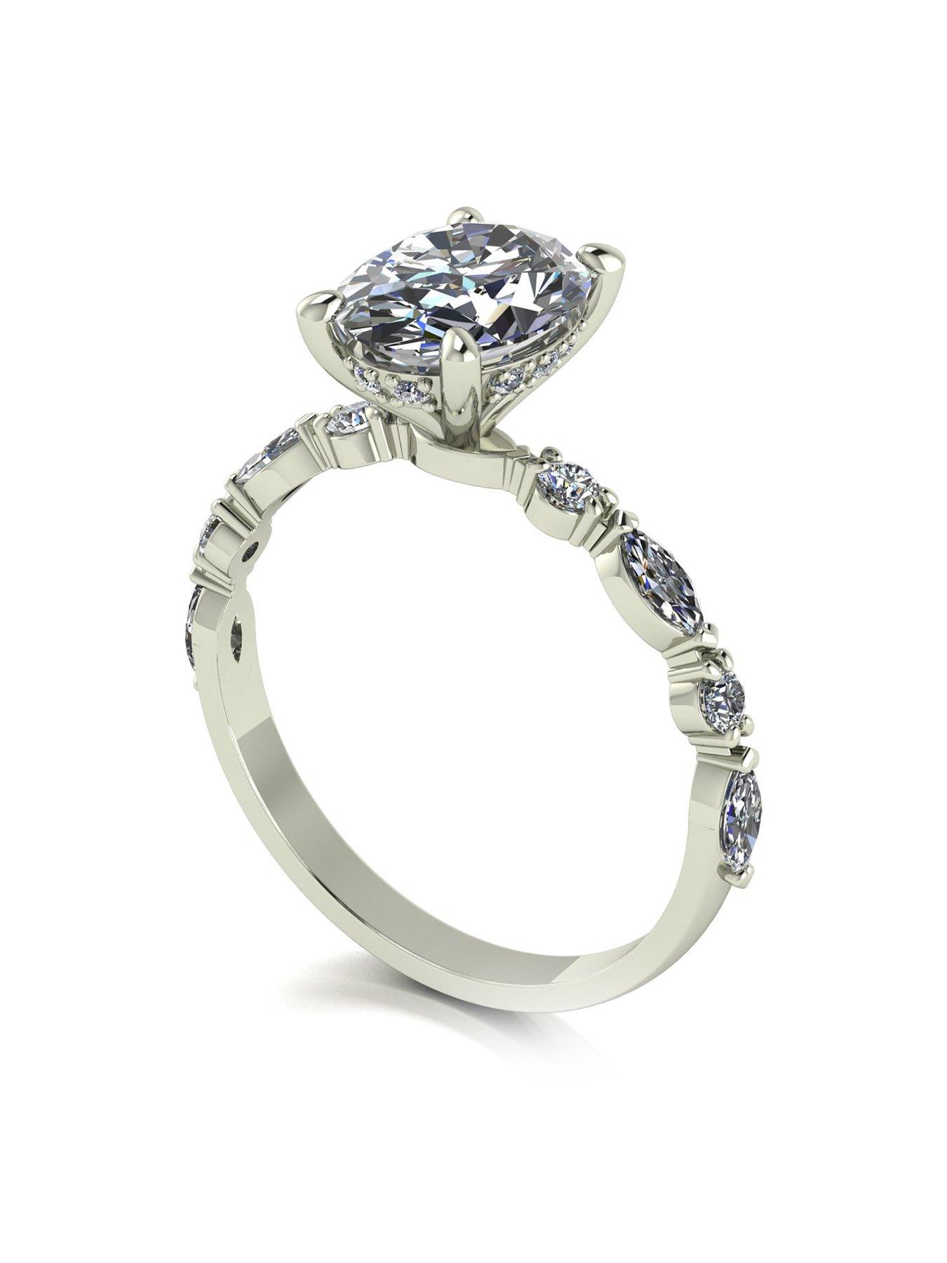 Moissanite Lady Lynsey Moissanite 9ct White Gold 2.50CT Total Oval Ring