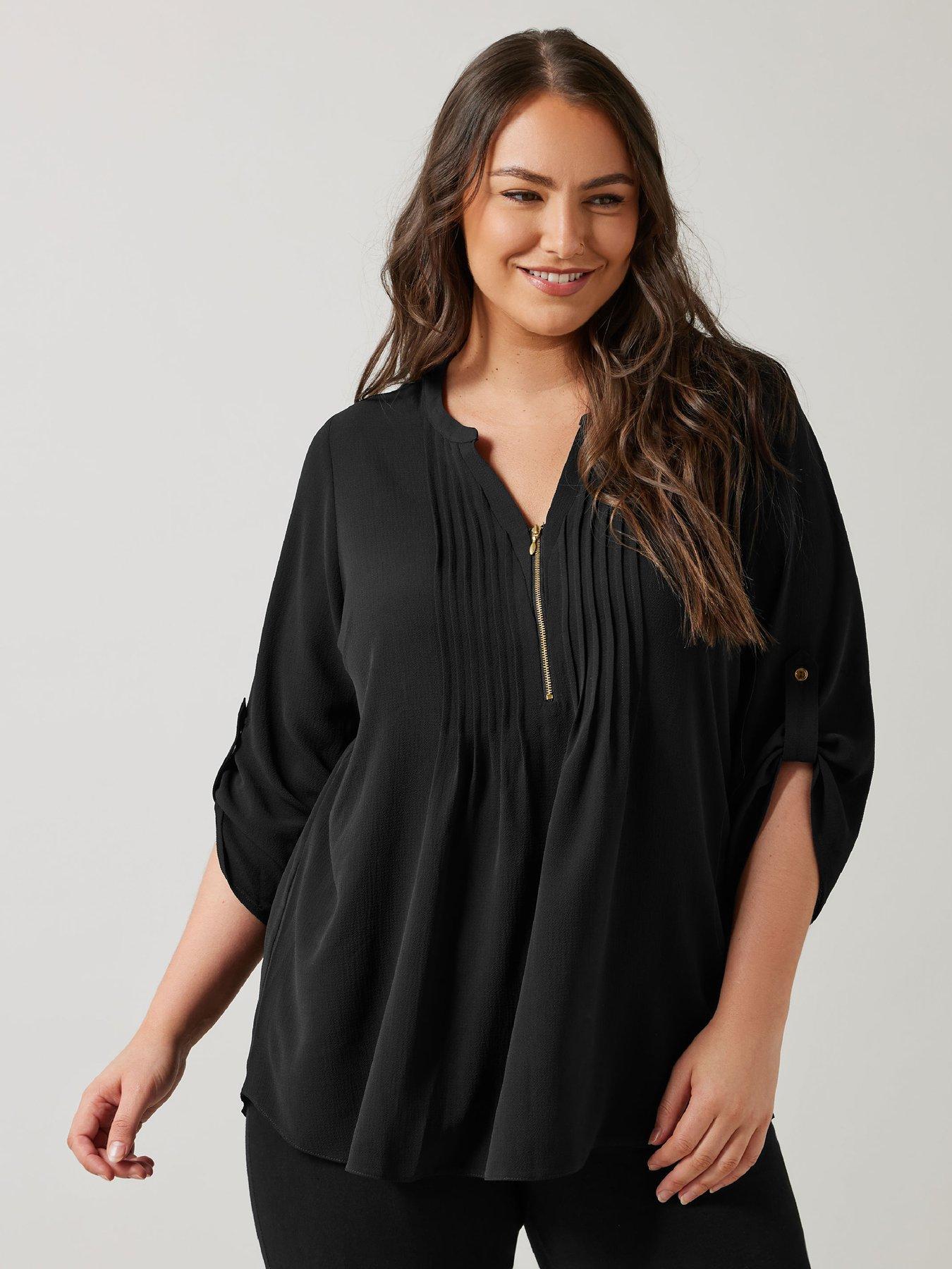 undefined Zip Pintuck Shirt - Black