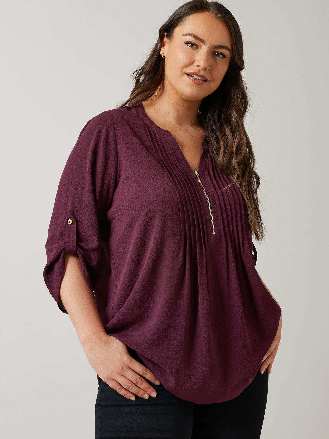 Image 1 of 4 of Evans Zip Pintuck Shirt - Purple