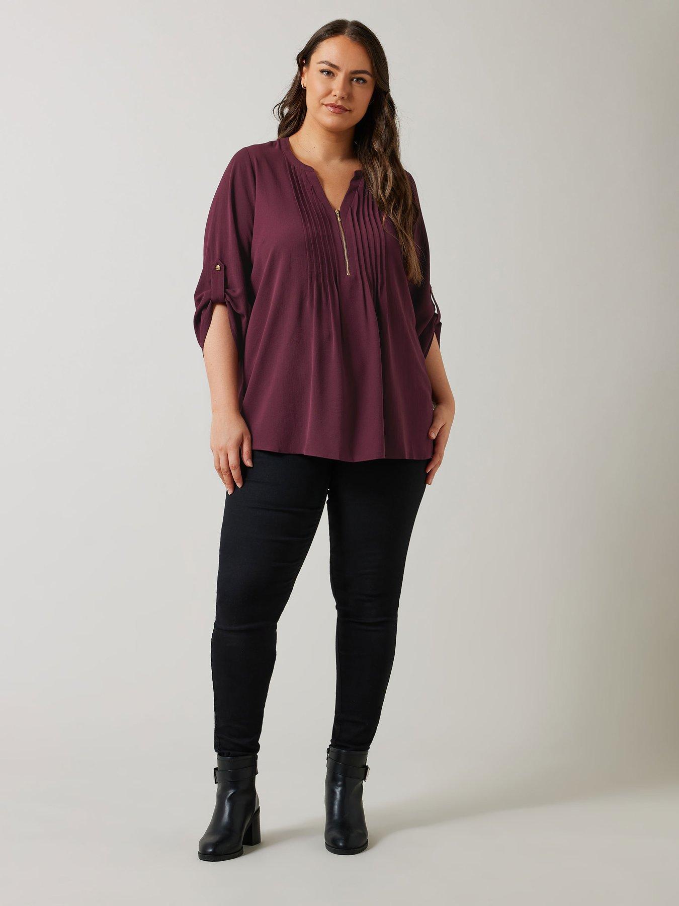 Image 3 of 4 of Evans Zip Pintuck Shirt - Purple