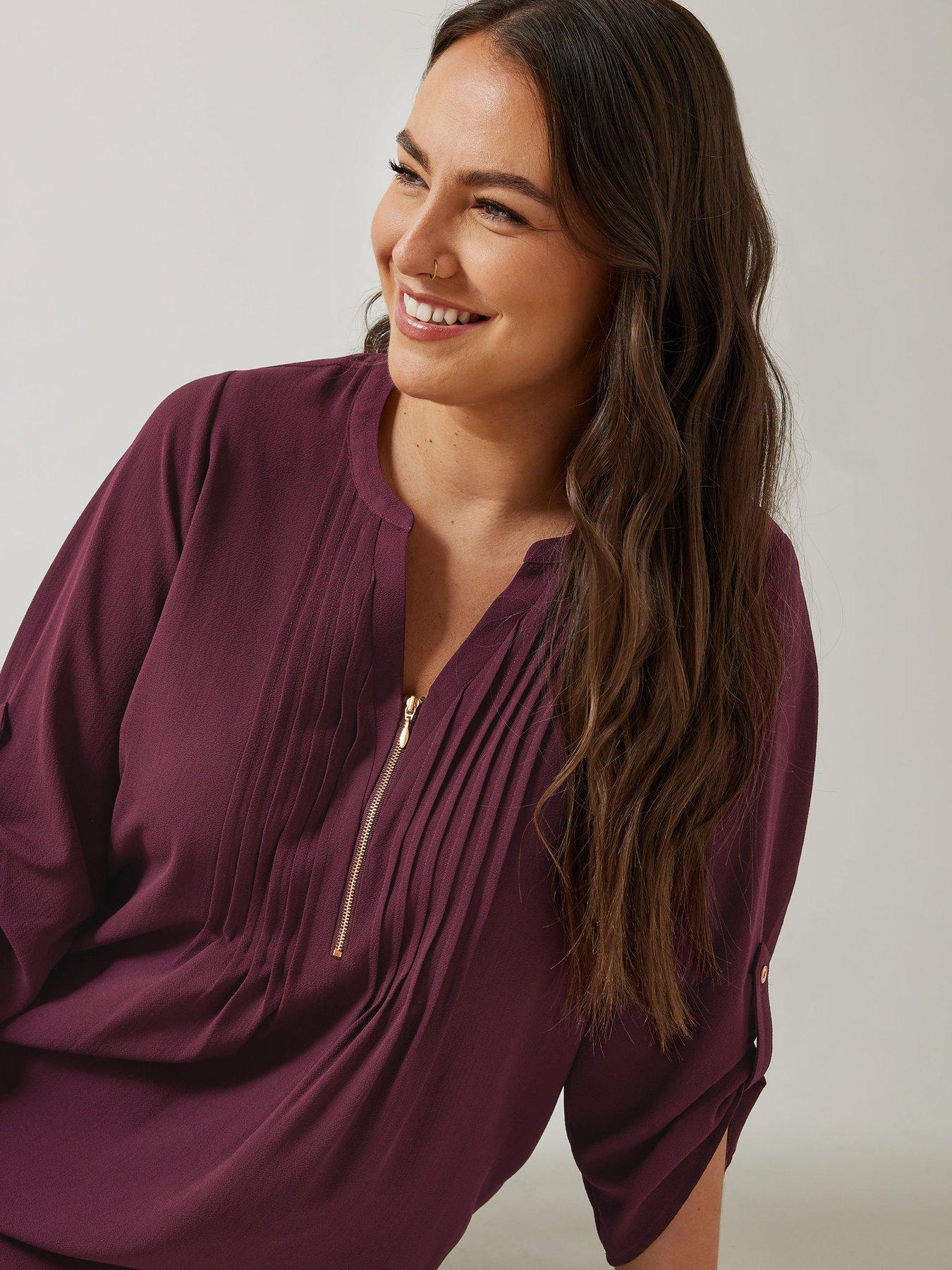Image 4 of 4 of Evans Zip Pintuck Shirt - Purple