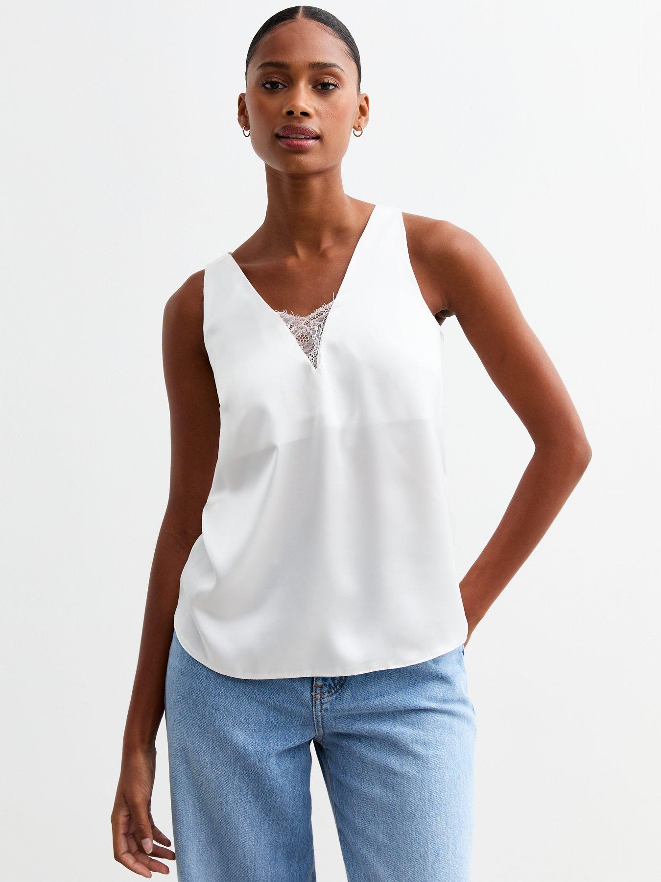 Ladies white sleeveless top best sale