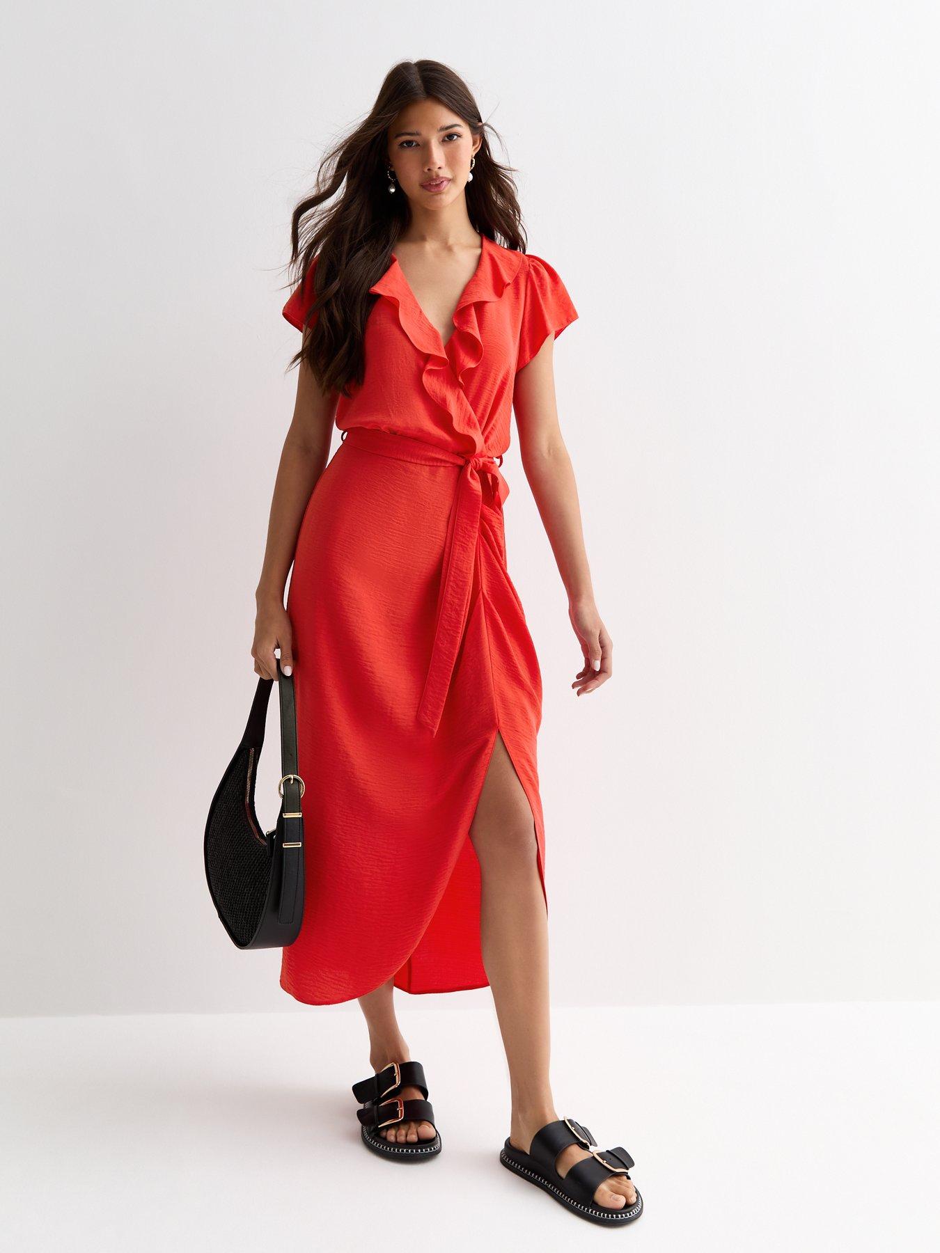 Belted wrap front midi dress sale