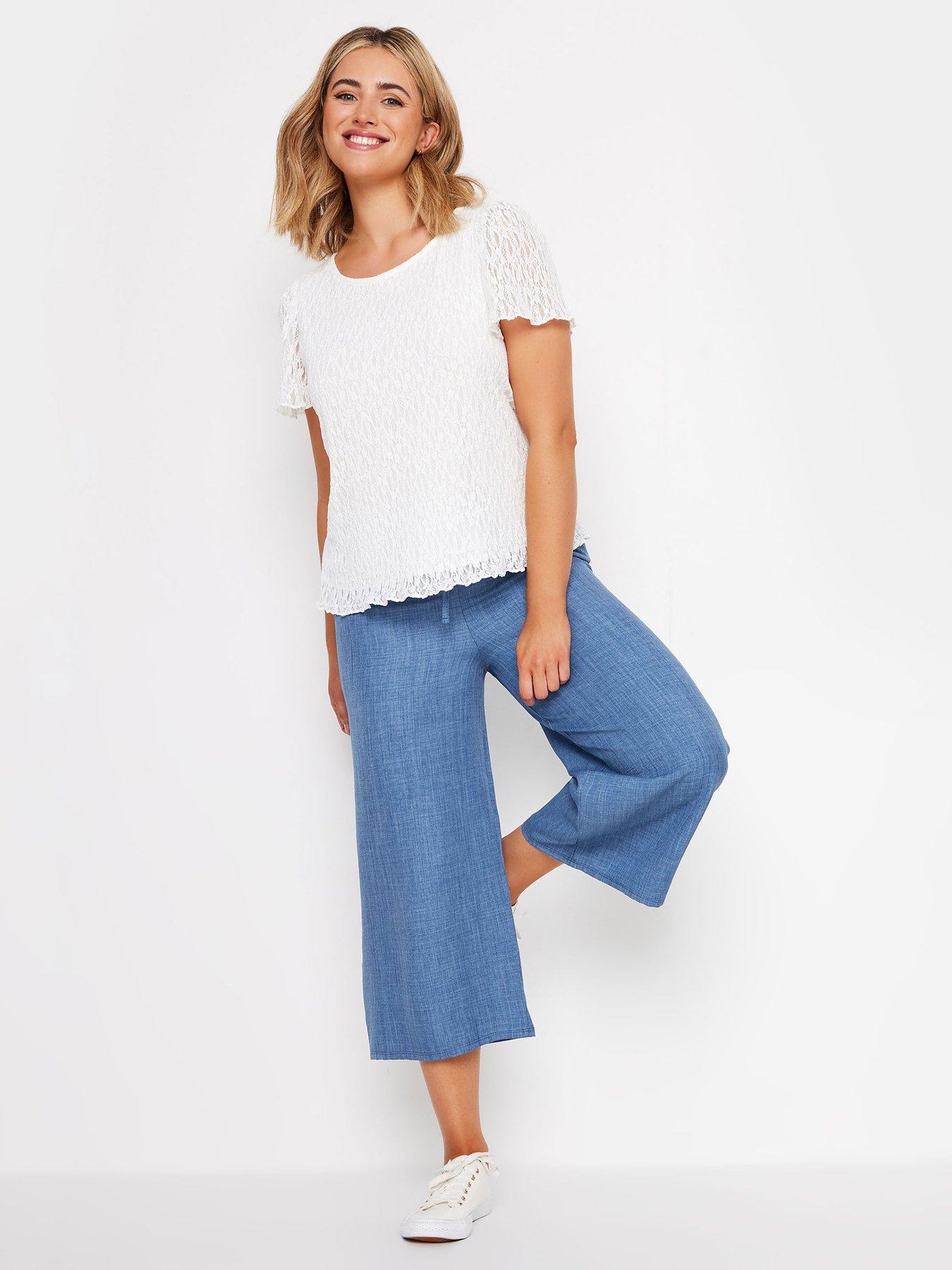 Image 3 of 4 of M&Co Linen Look Culottes - Blue