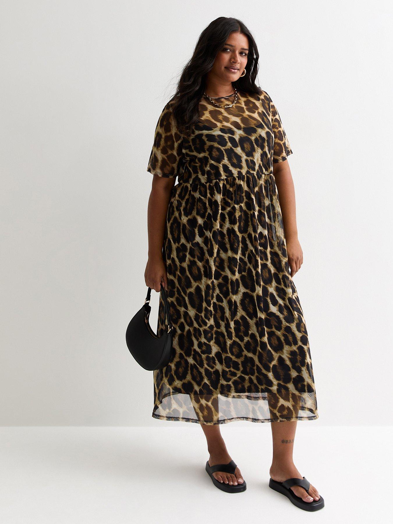 undefined Leopard Print Smock Midi Dress - Print