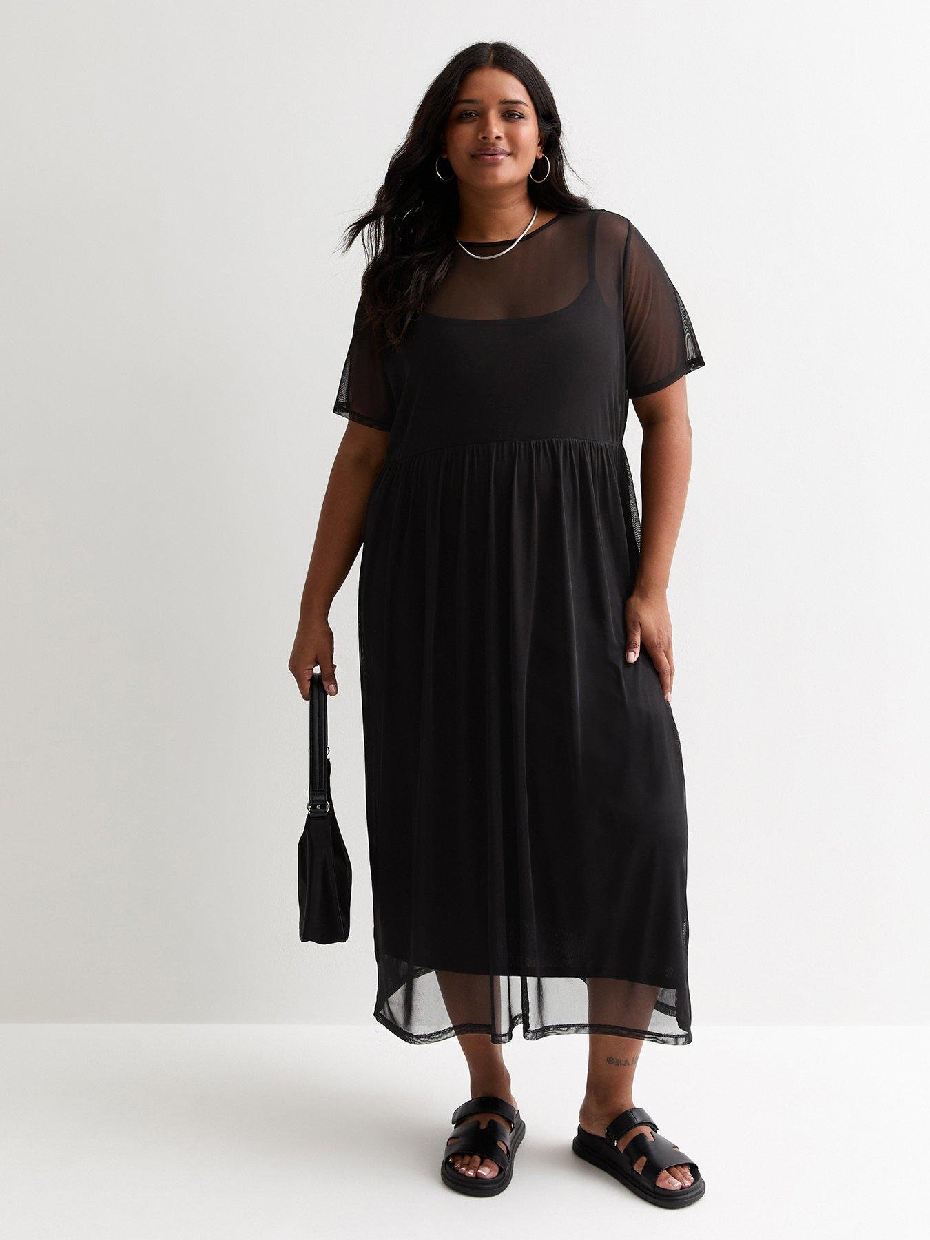 undefined Curves Mesh Layered Midi Dress - Black