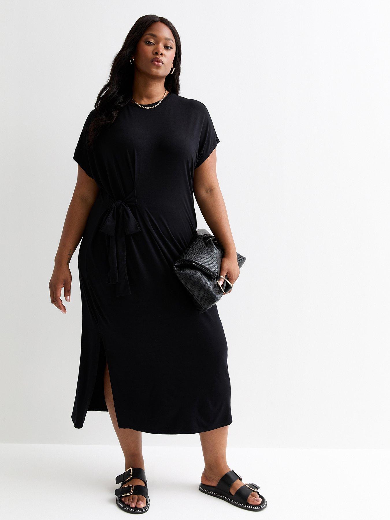 New Look Tie Waist T Shirt Dress - Black