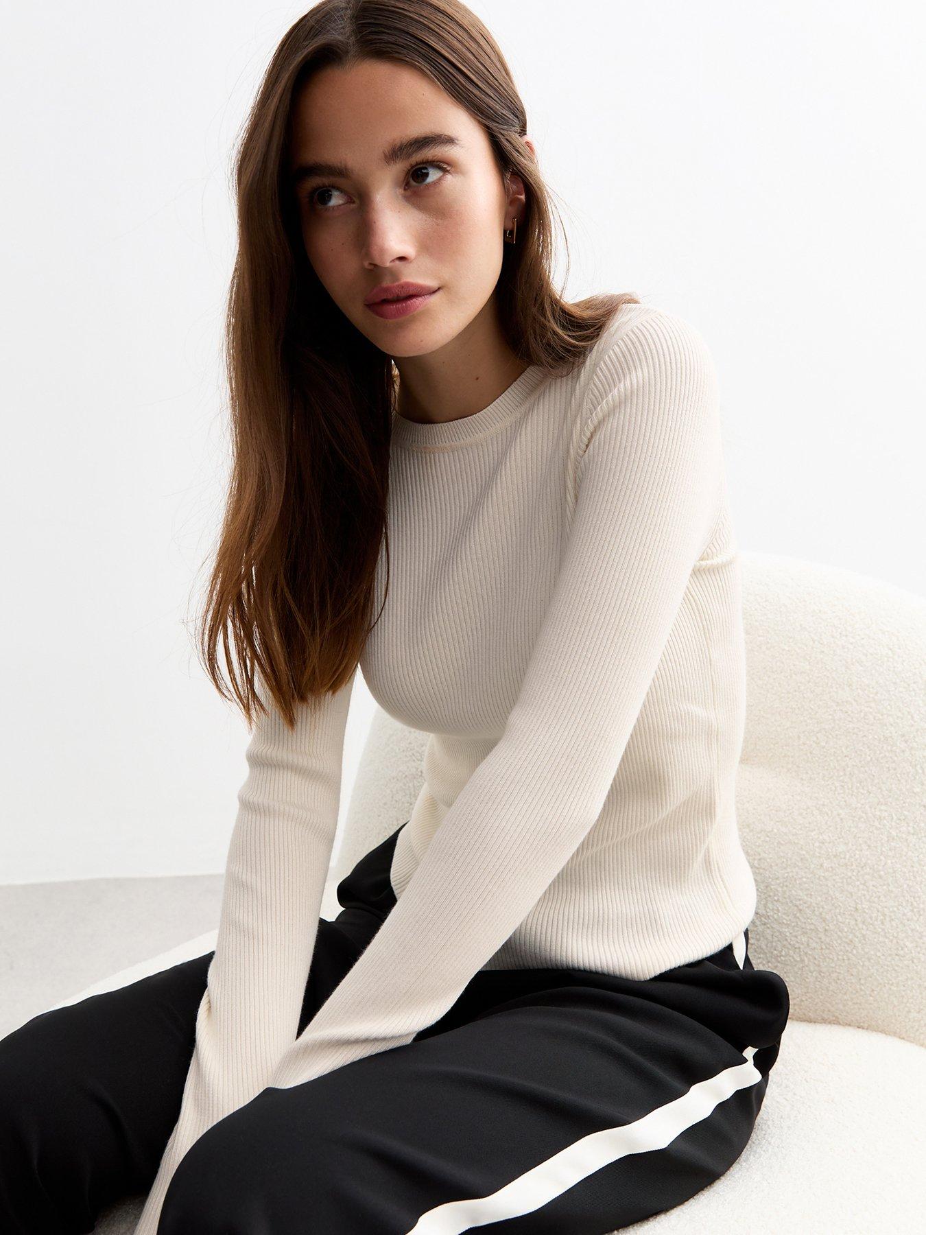 undefined Rib Knit Crew Neck Jumper - Off White