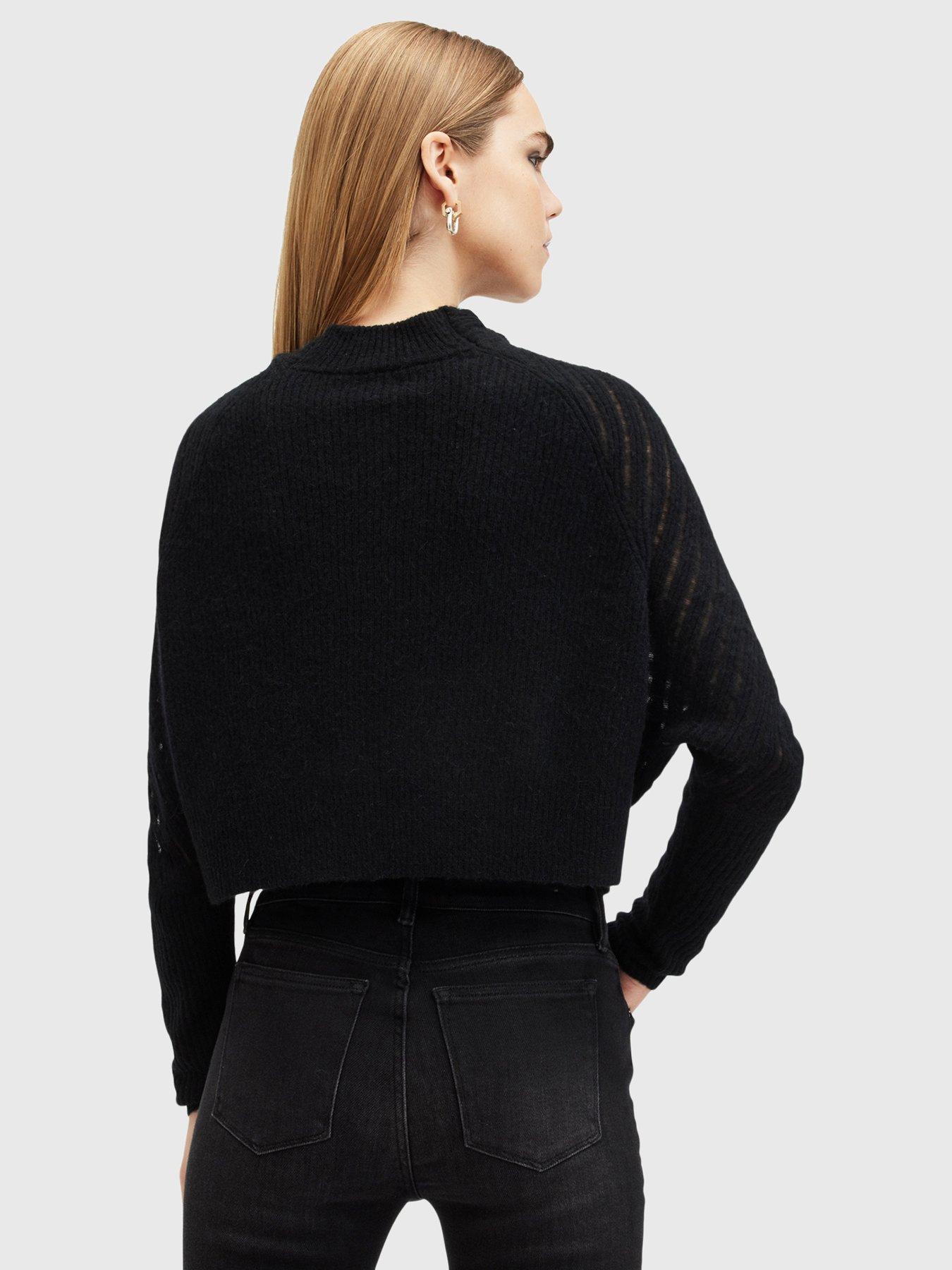 AllSaints Women's Ridley Ladder Jumper - Relaxed Wool Blend Sweater With Cowl Neck